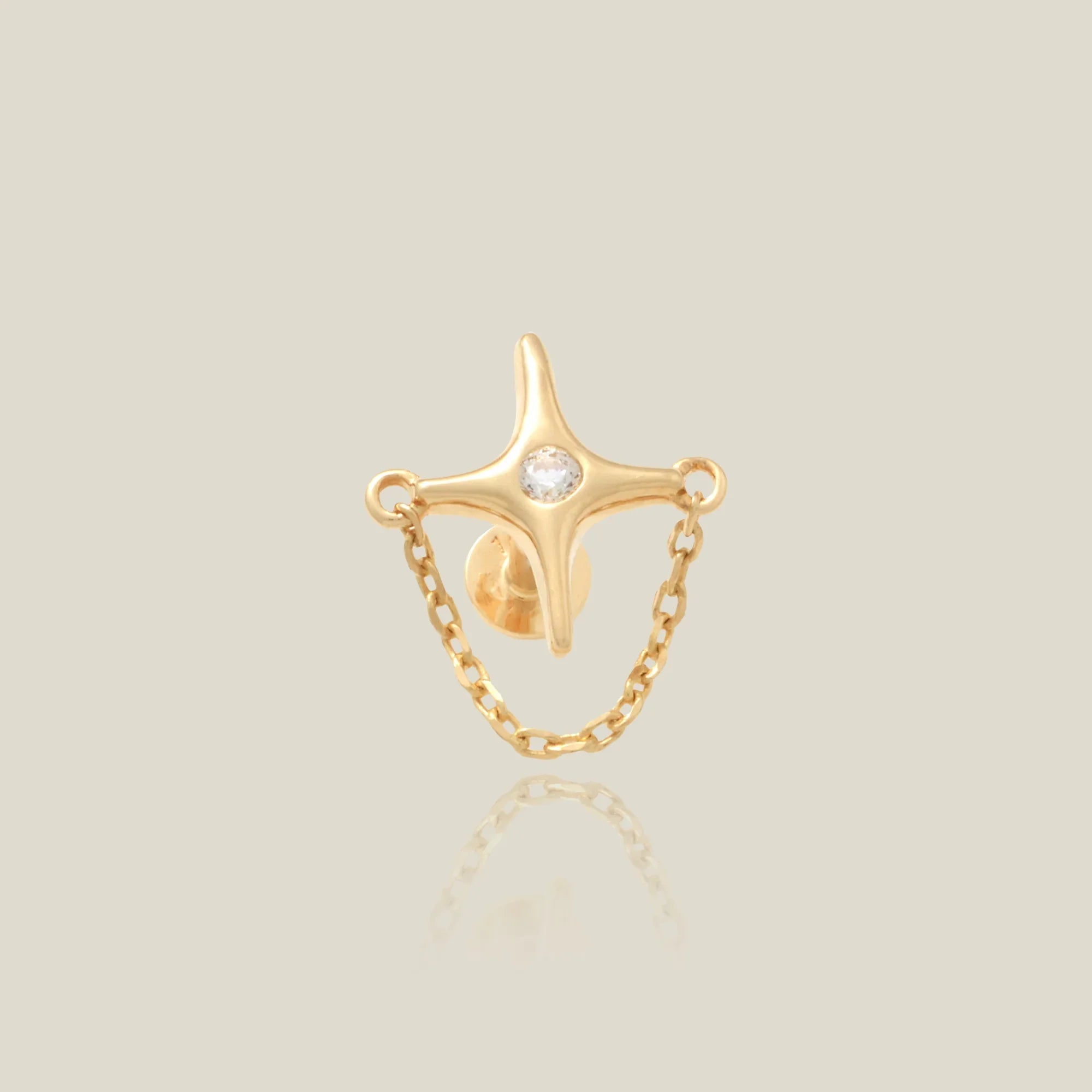 14K North Star Flare Chain Stud Earring