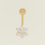 14K Solid Gold Cubic Zirconia Flower Belly Button Navel Piercing - Anygolds 