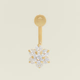 14K Solid Gold Cubic Zirconia Flower Belly Button Navel Piercing - Anygolds 