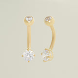 14K Solid Gold Round Cubic Zirconia Ball Belly Piercing - Anygolds 