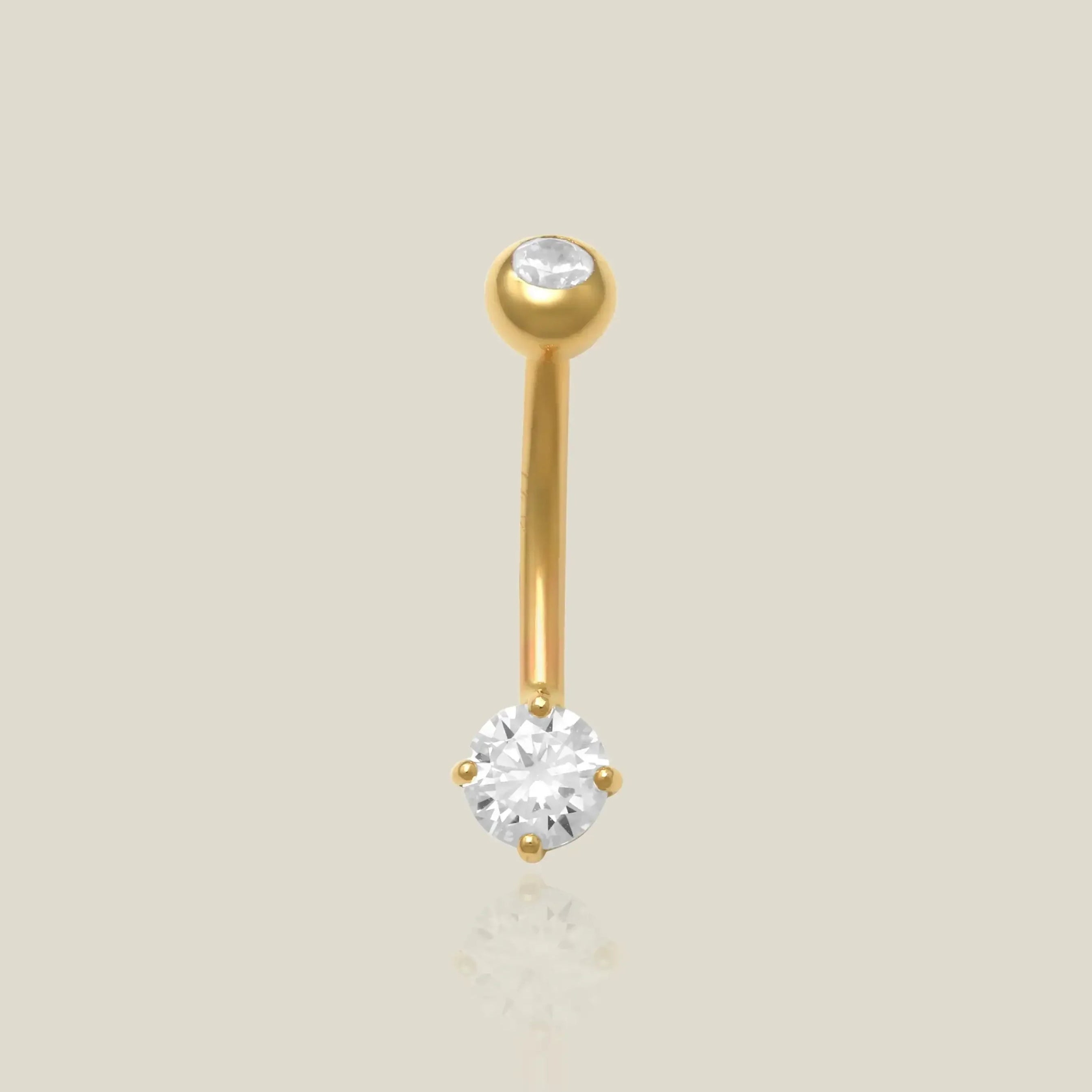 14K Solid Gold Round Stone Curved Barbell – Anygolds