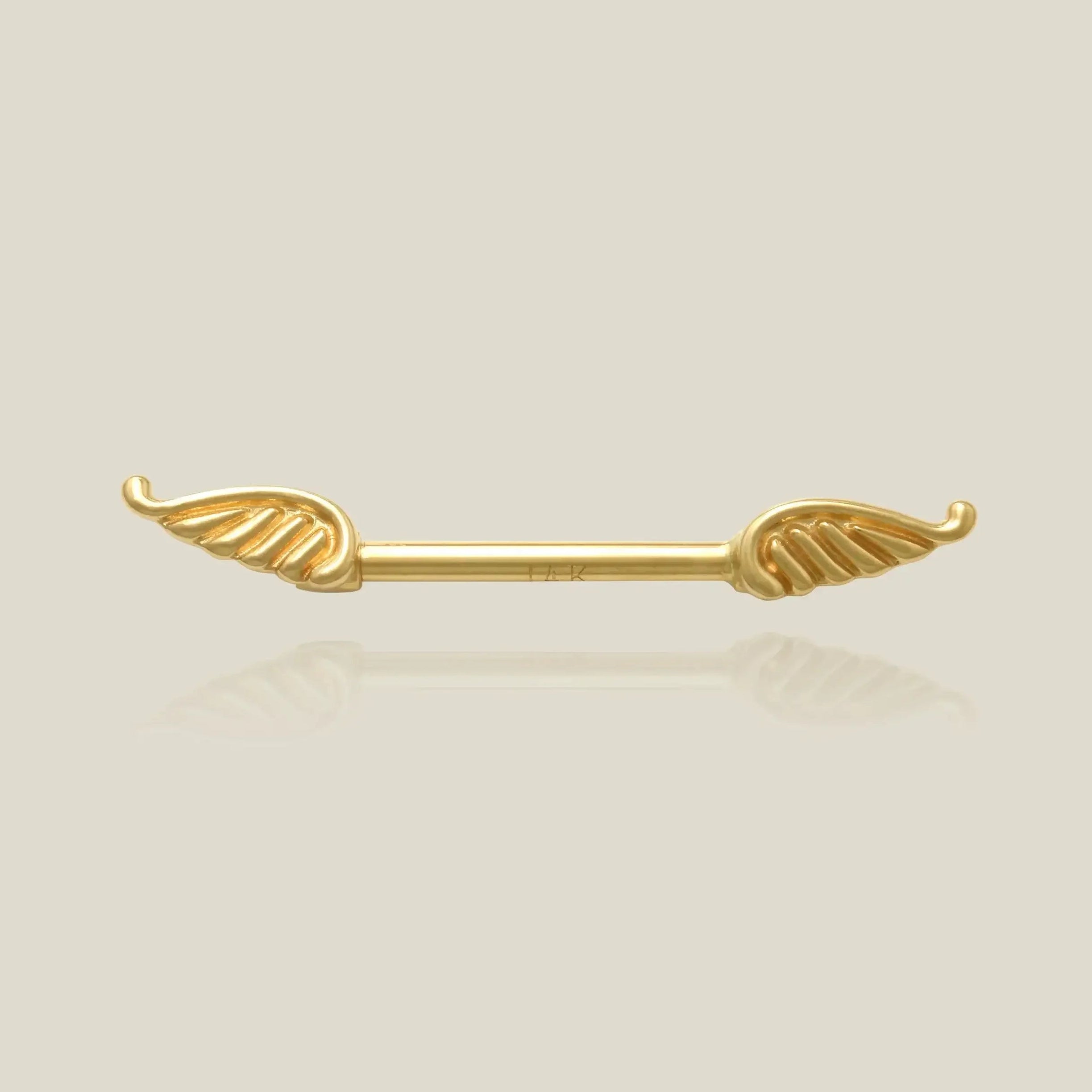 14K Solid Gold Angel Wings Straight Barbell – Anygolds
