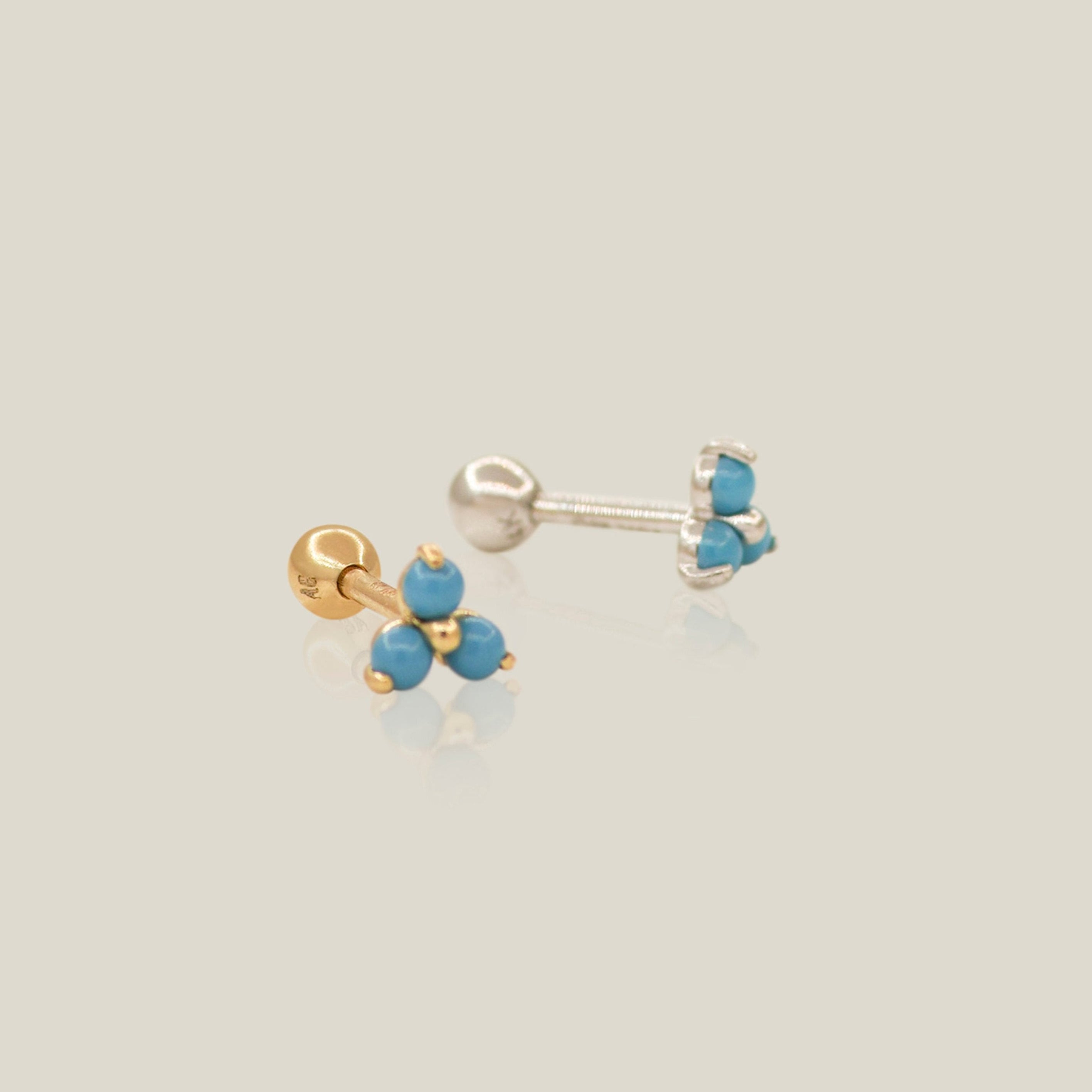 Turquoise Floral Trinity Stud - Anygolds