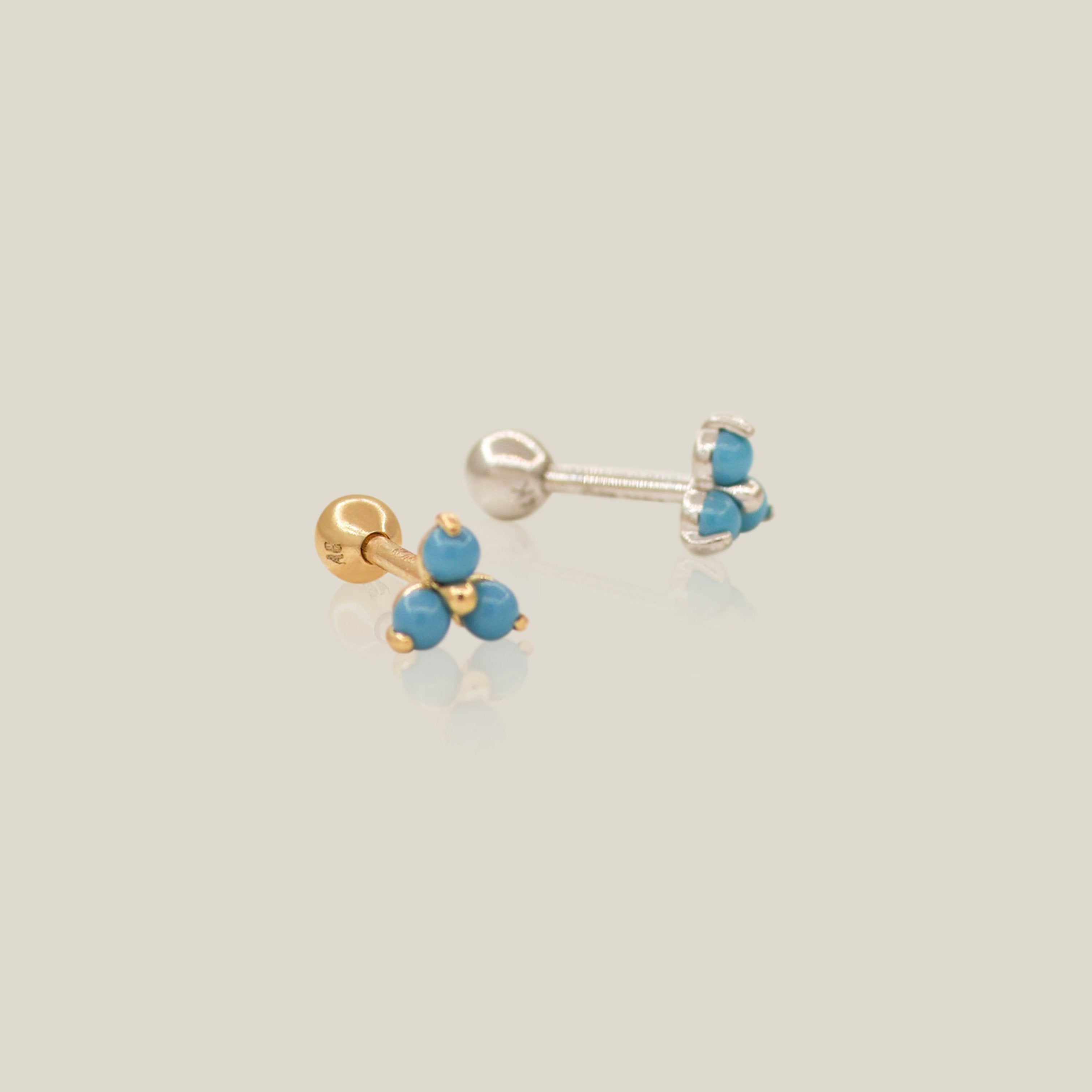 Turquoise Floral Trinity Stud - Anygolds