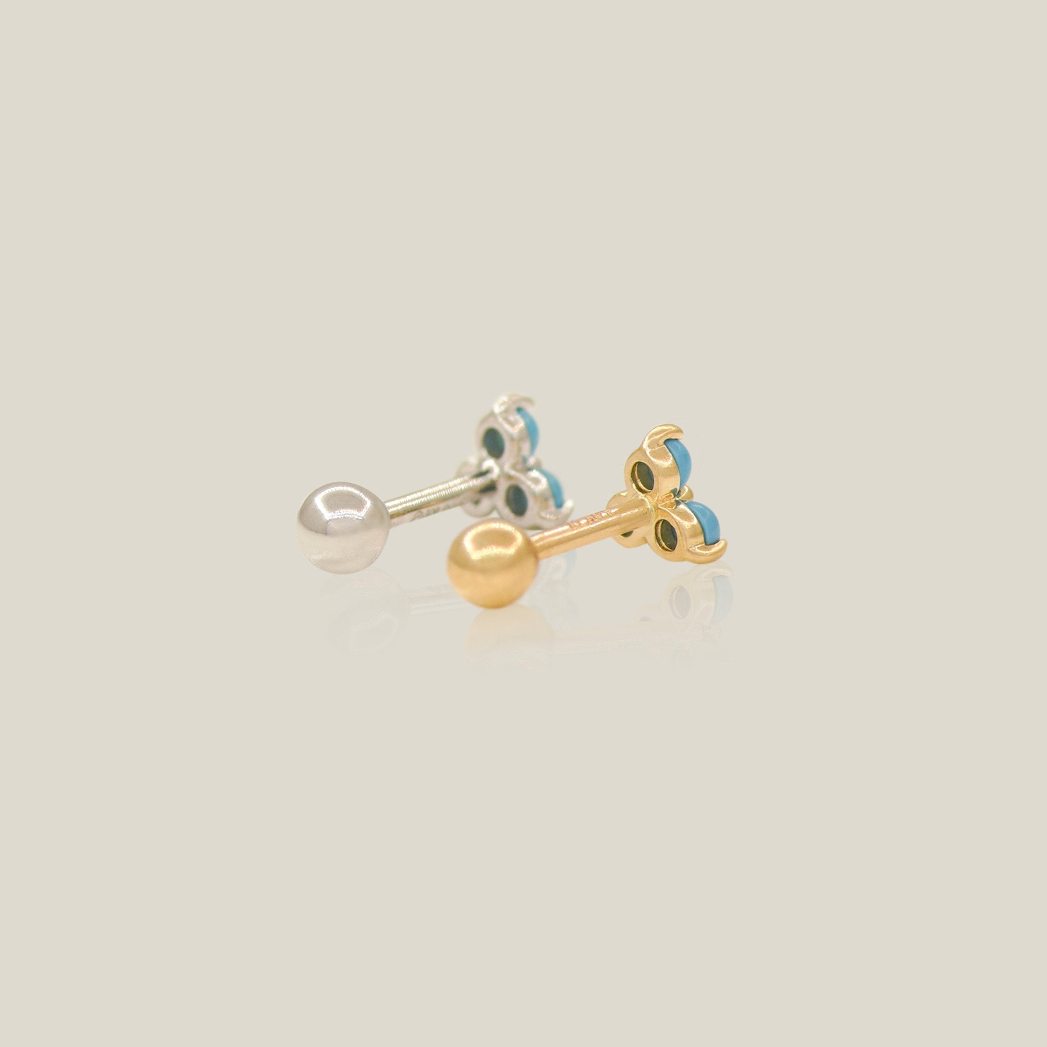 Turquoise Floral Trinity Stud - Anygolds