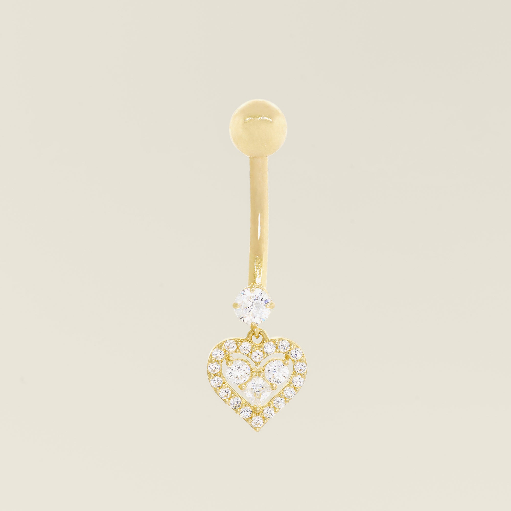 14K Solid Gold Cubic Zirconia Heart Drop Belly Piercing - Anygolds 