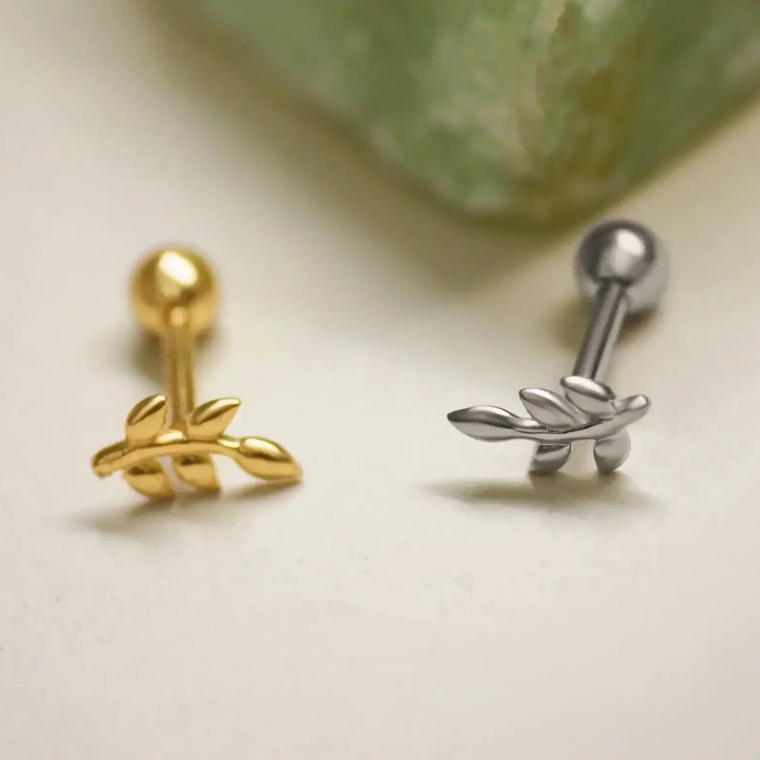 14K Solid Gold Mini Olive Leaf Stud – Anygolds