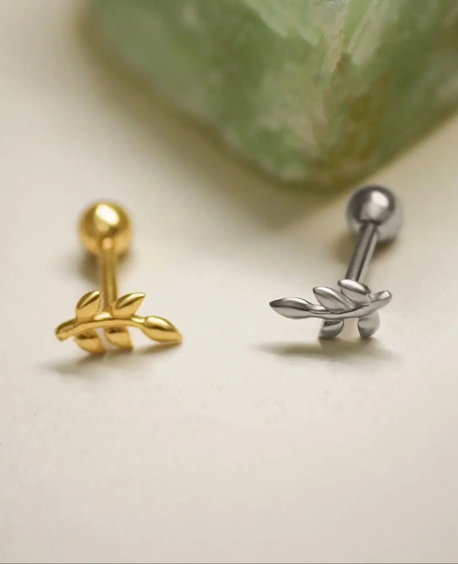14K Solid Gold Mini Olive Leaf Stud – Anygolds