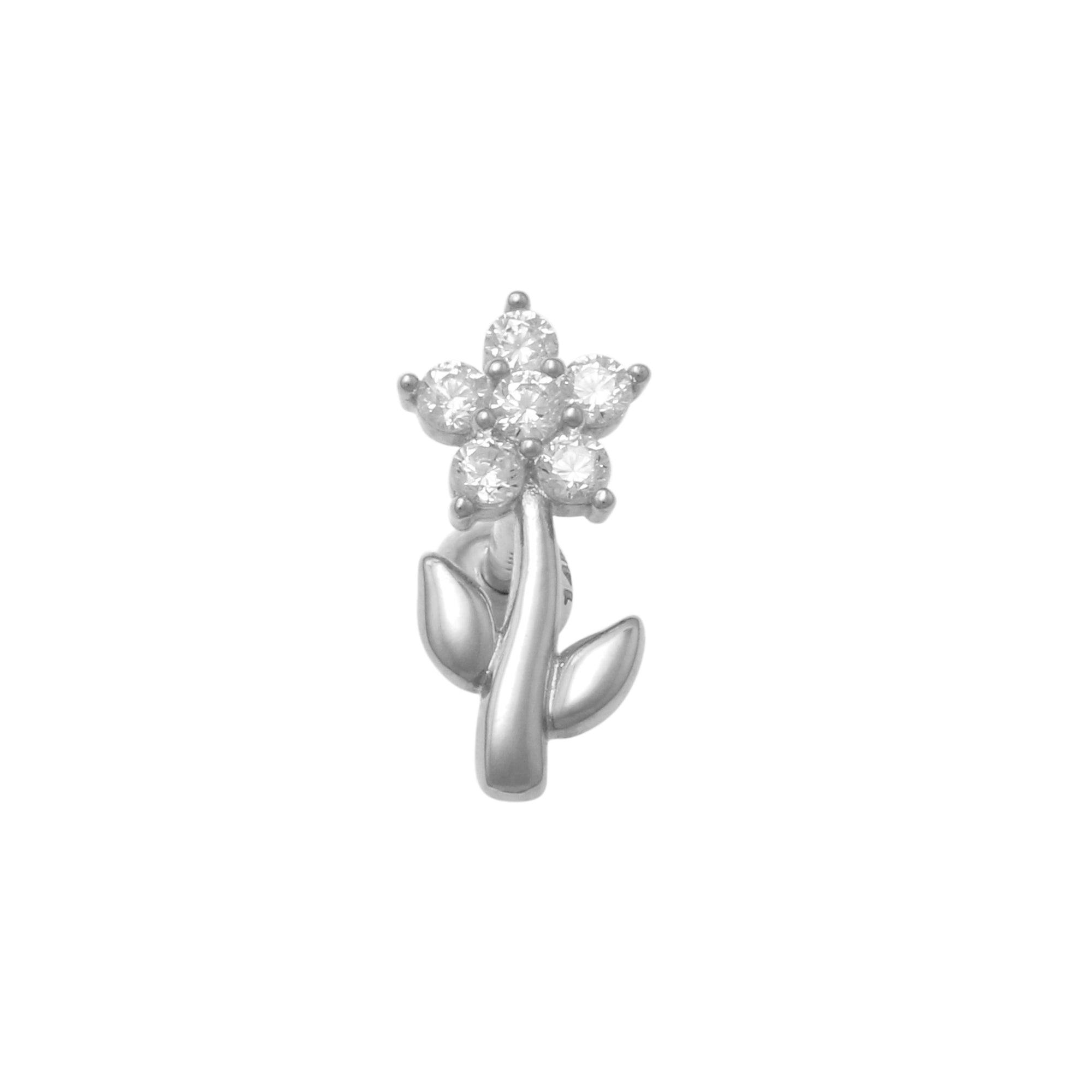 Piercing con piedra de nacimiento de flor de circonita cúbica