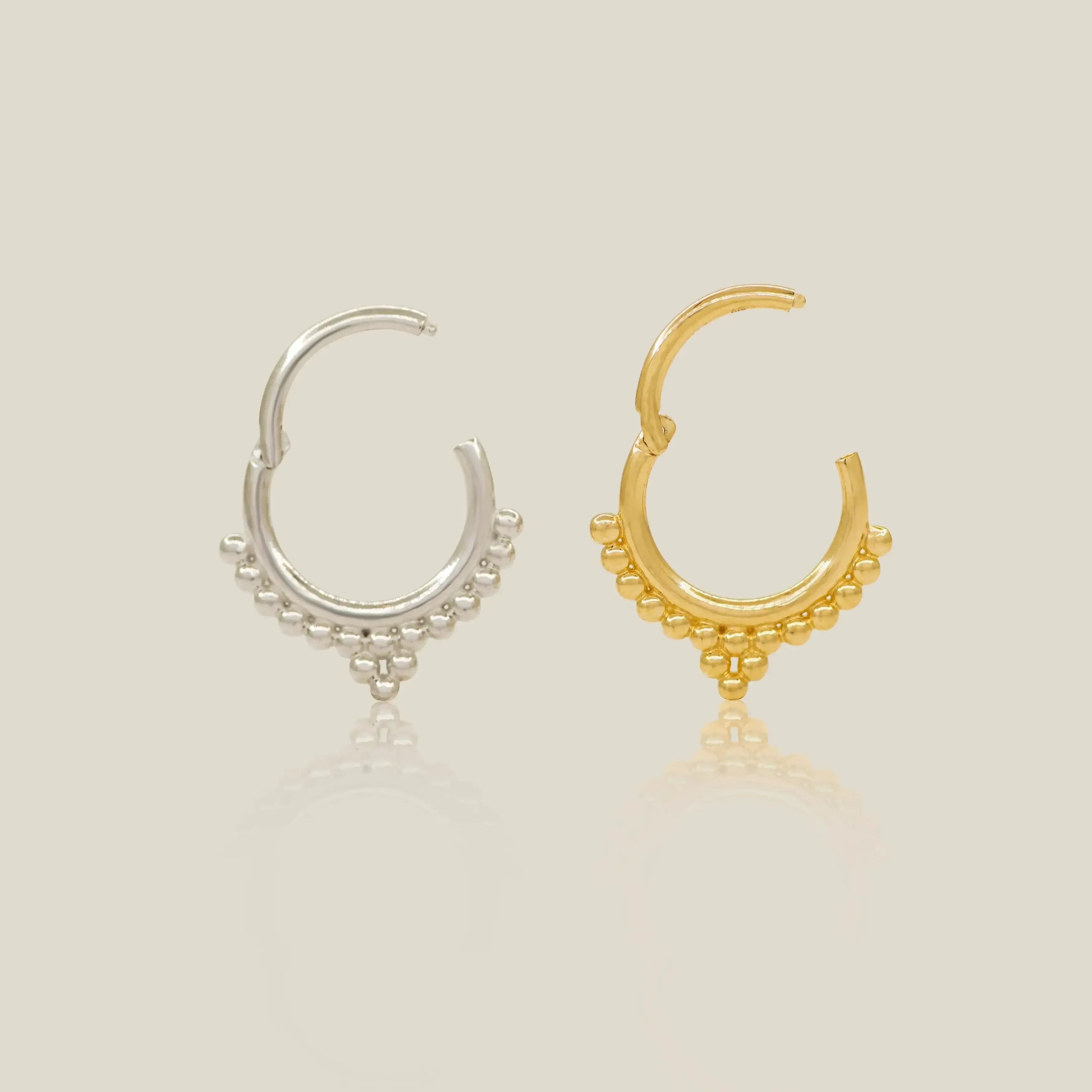 14K Solid Gold Beaded Clicker Tri-Hoop – Anygolds