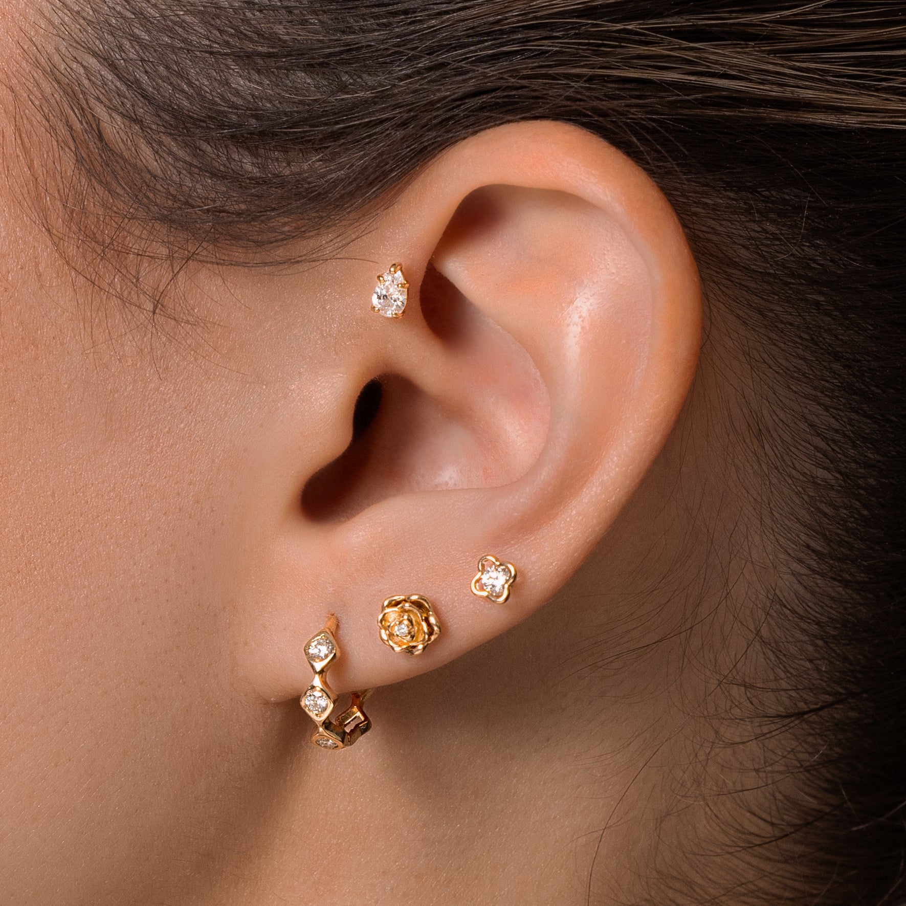 14K Solid Gold Teardrop Cubic Zirconia Stud Piercing Earring - Anygolds 
