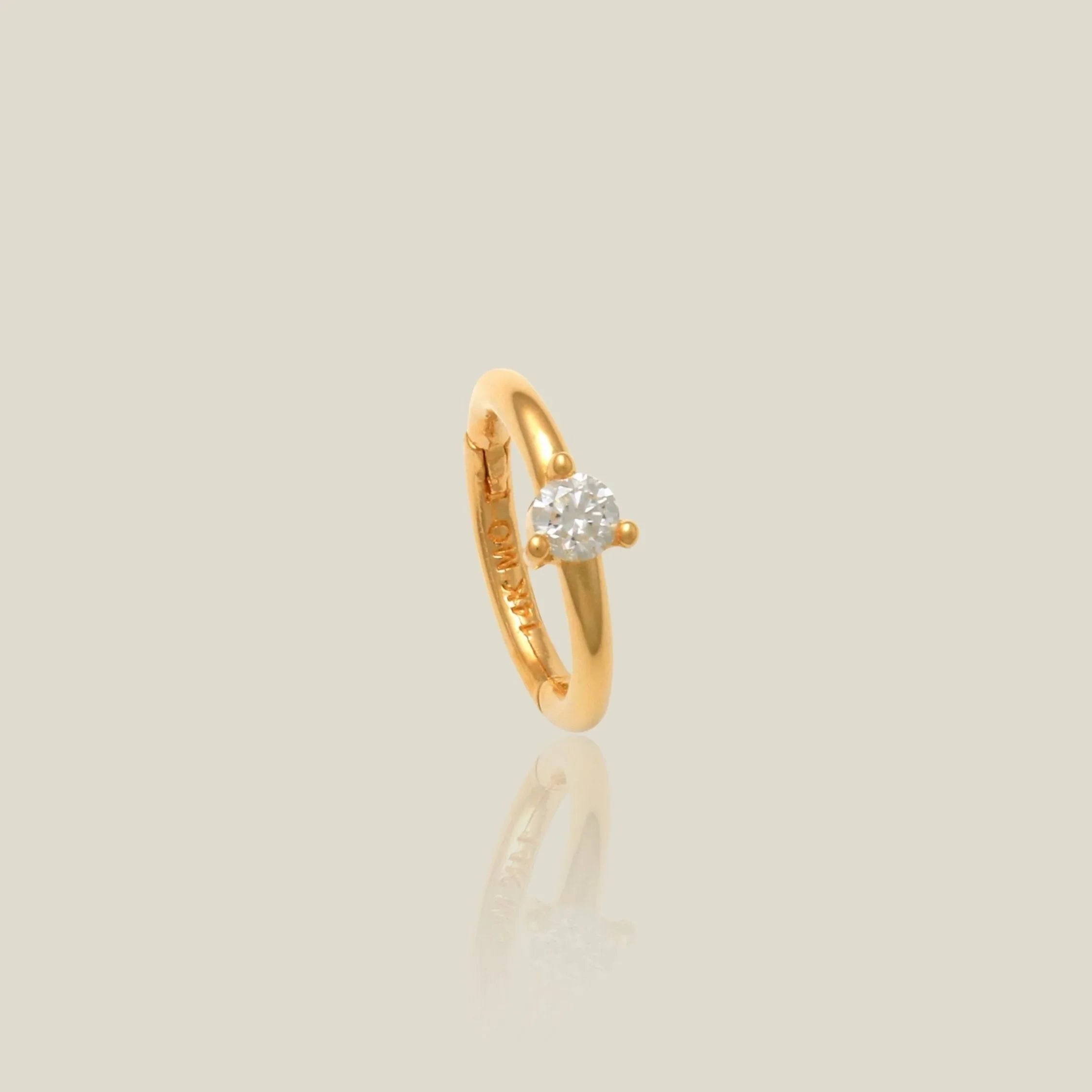 14K Solid Gold Single Diamond Clicker Hoop – Anygolds