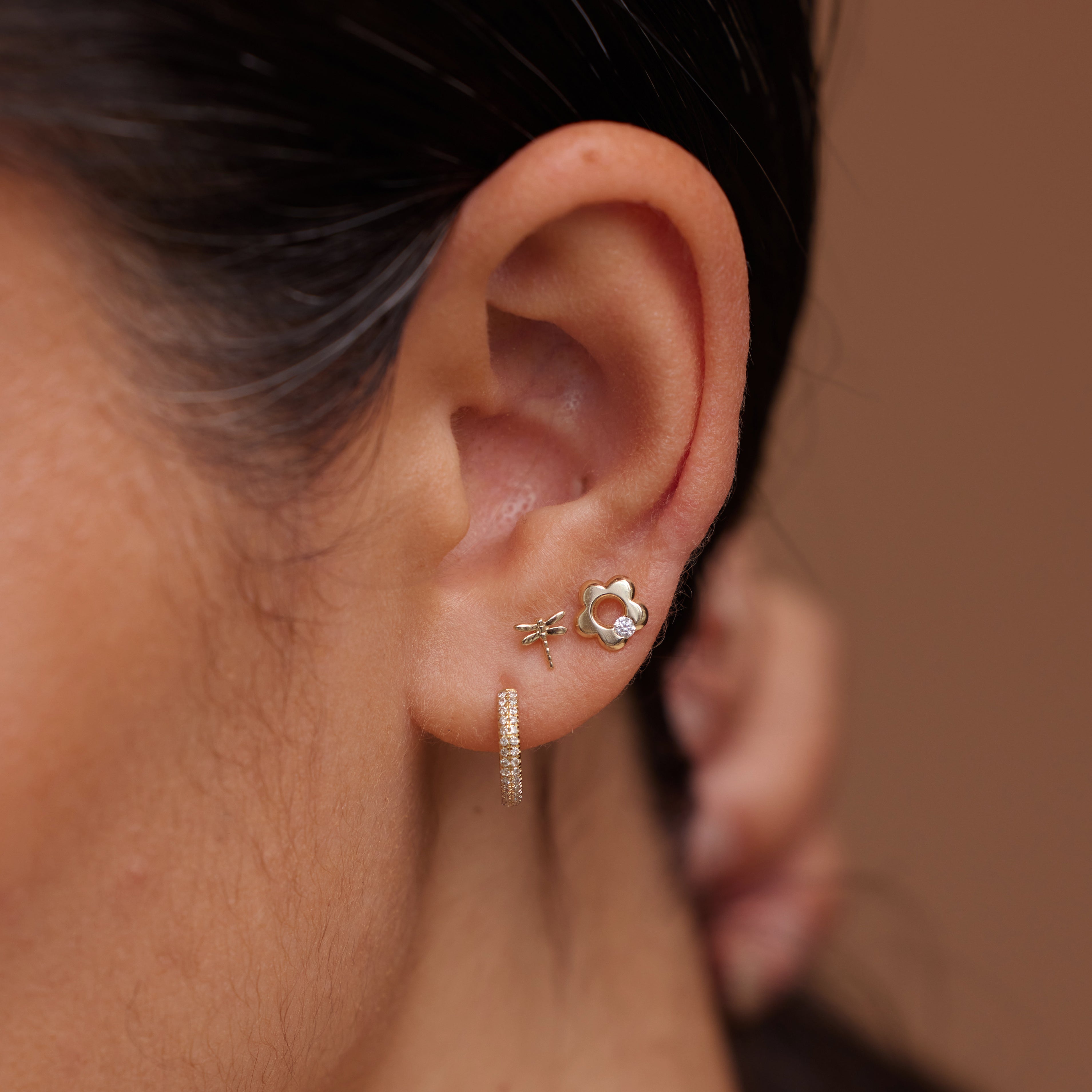 14K Solid Gold Mini Eternity Diamond Hoop Earrings - Anygolds 