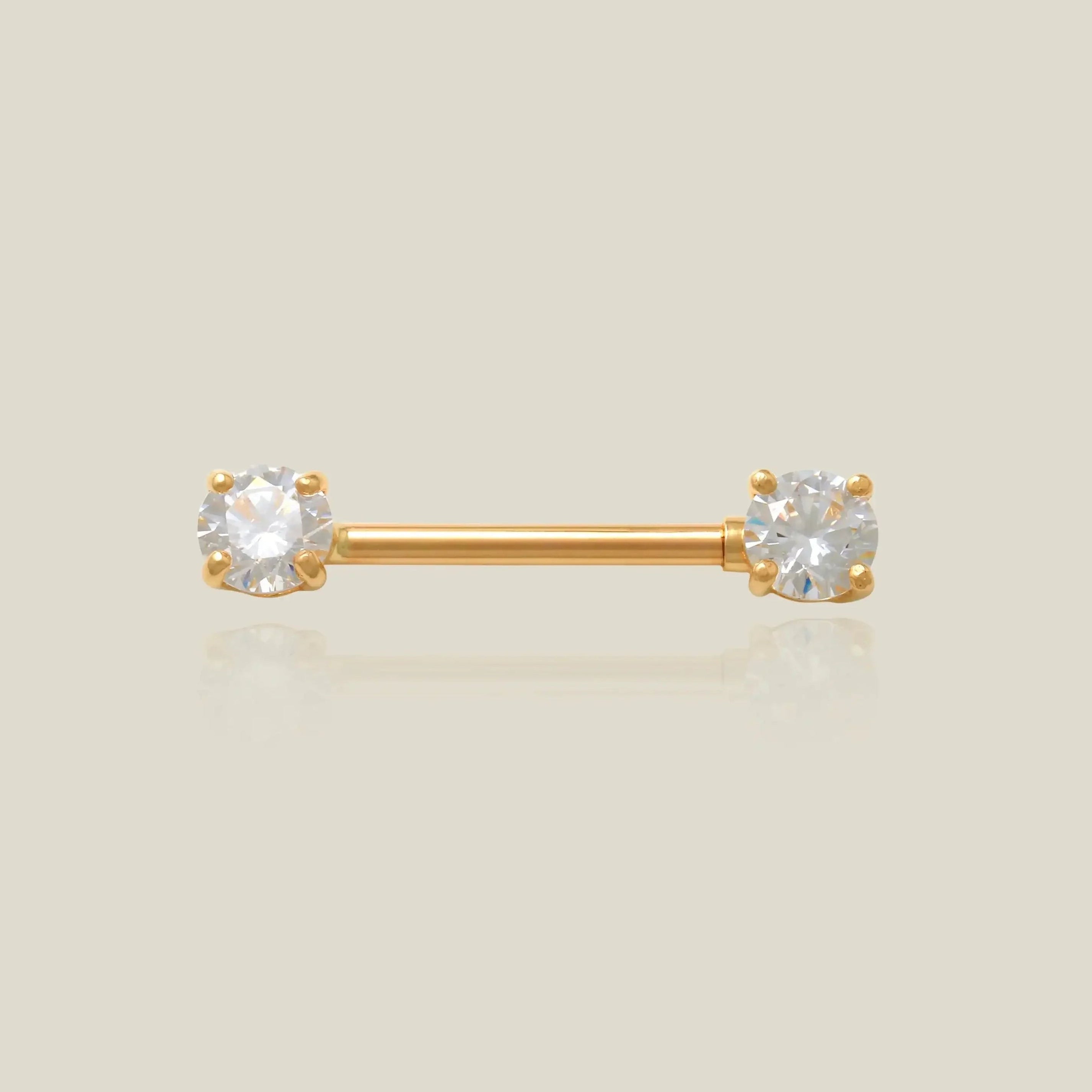 14K Solid Gold CZ Square Straight Barbell – Anygolds