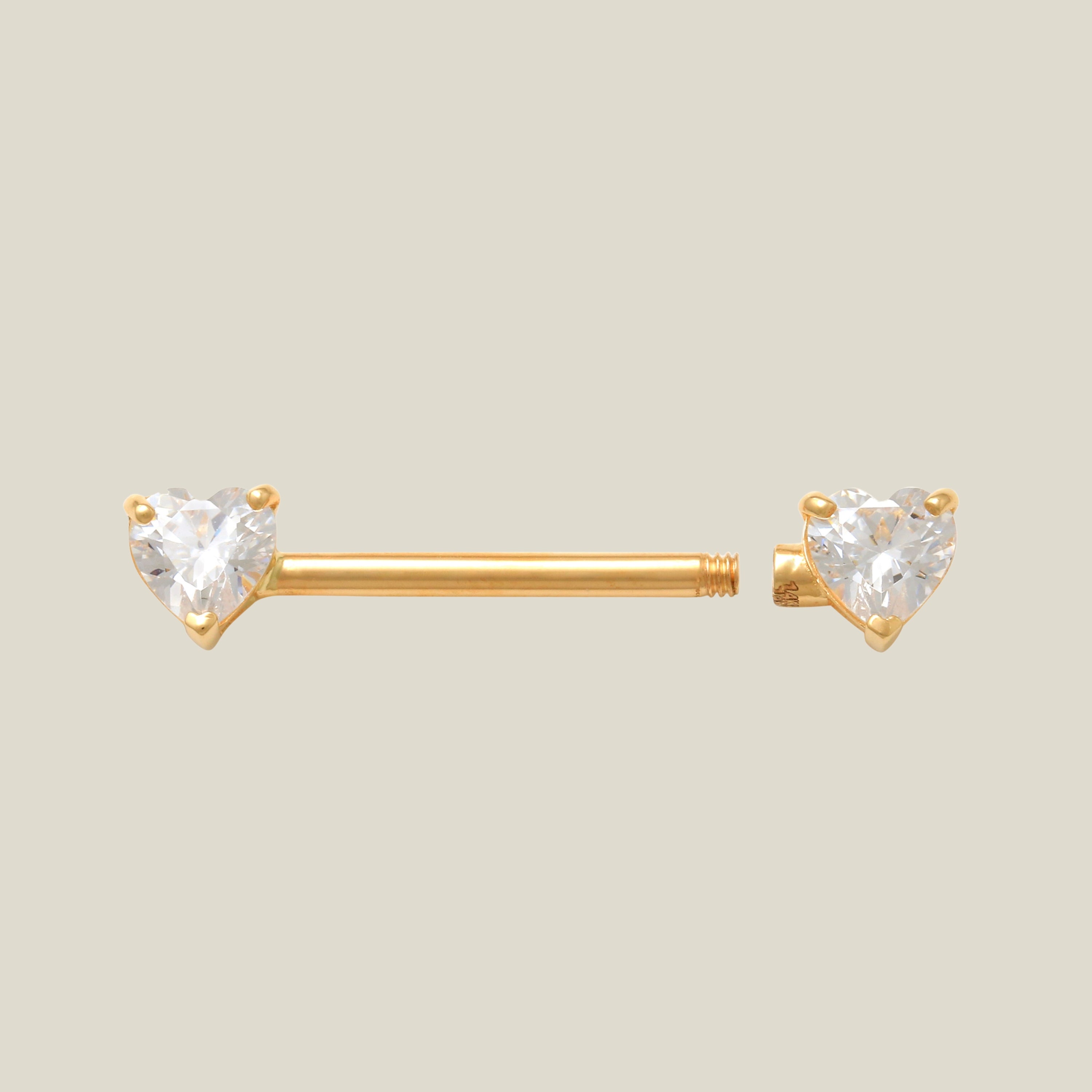 CZ Double Heart Straight Barbell - Anygolds