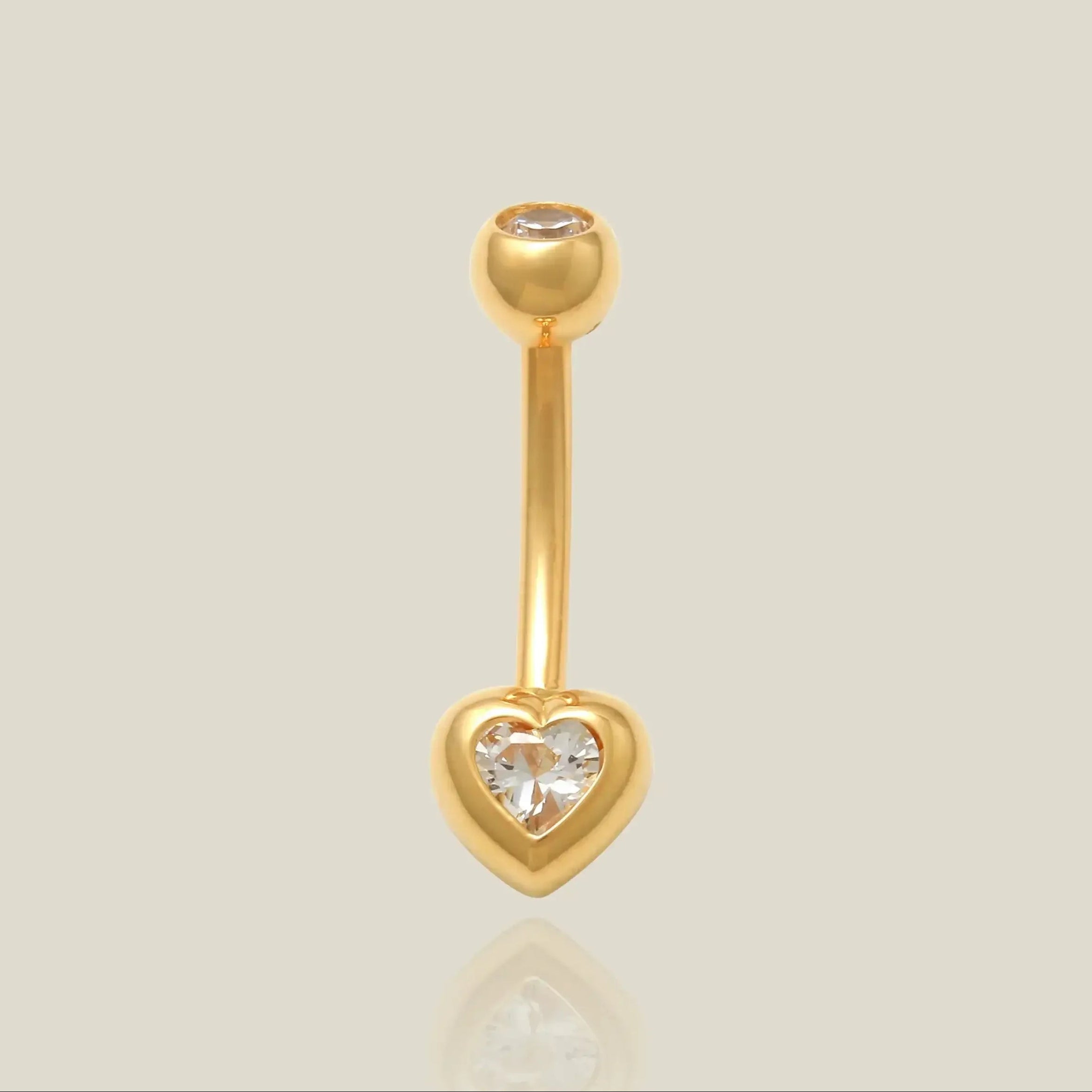 14K Solid Gold Bezel Heart Curved Barbell – Anygolds