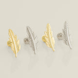 14K Solid Gold Mini Feather Stud Piercing Earring - Anygolds 