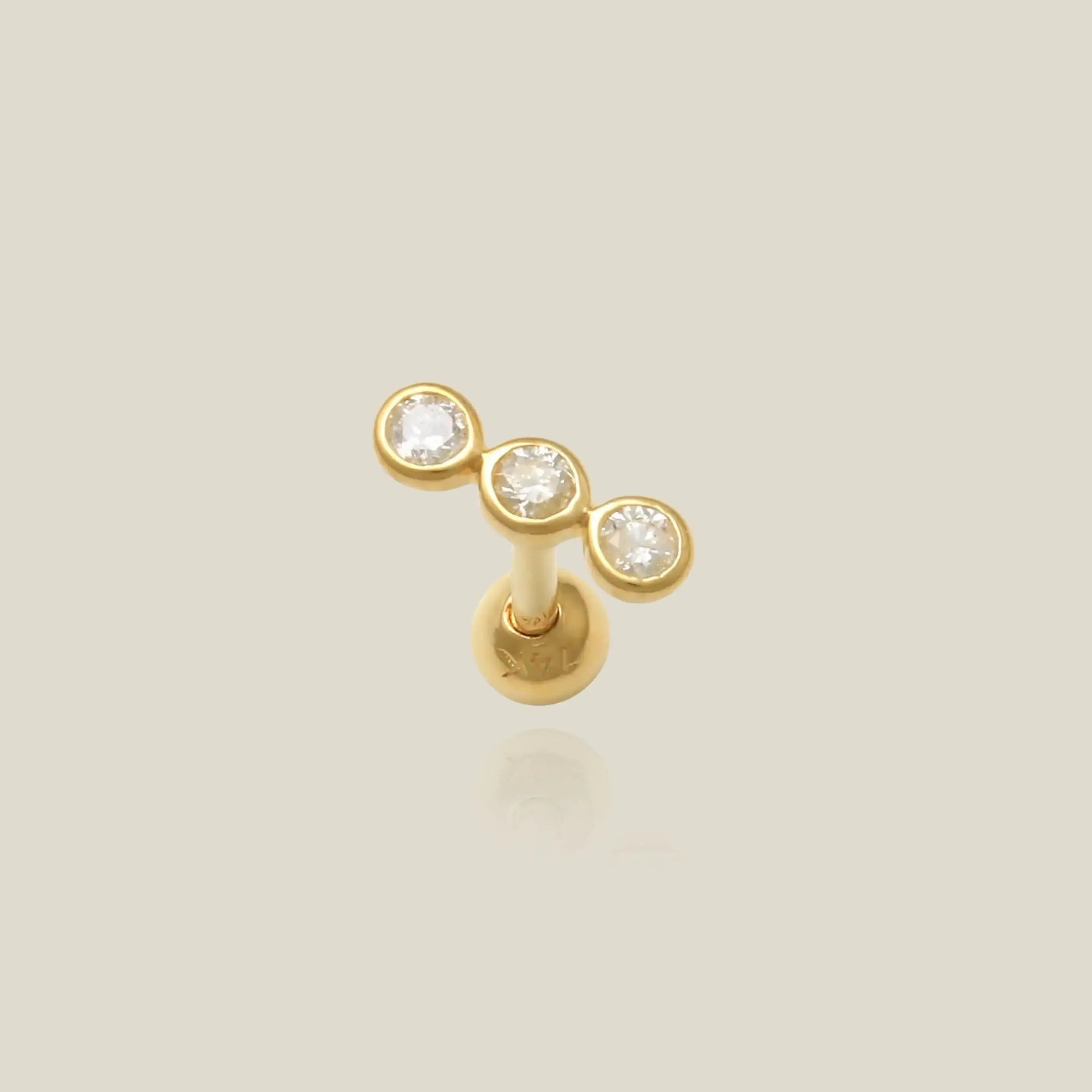 14K Solid Gold Round Trio Diamond Stud – Anygolds