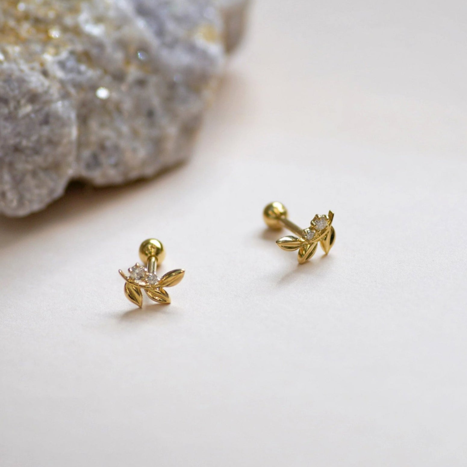 Diamond Olive Leaf Stud (Internal | External) - Anygolds