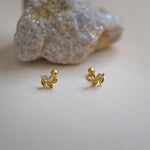 14K Gold Olive Leaf with Diamond Stud Earring - Anygolds