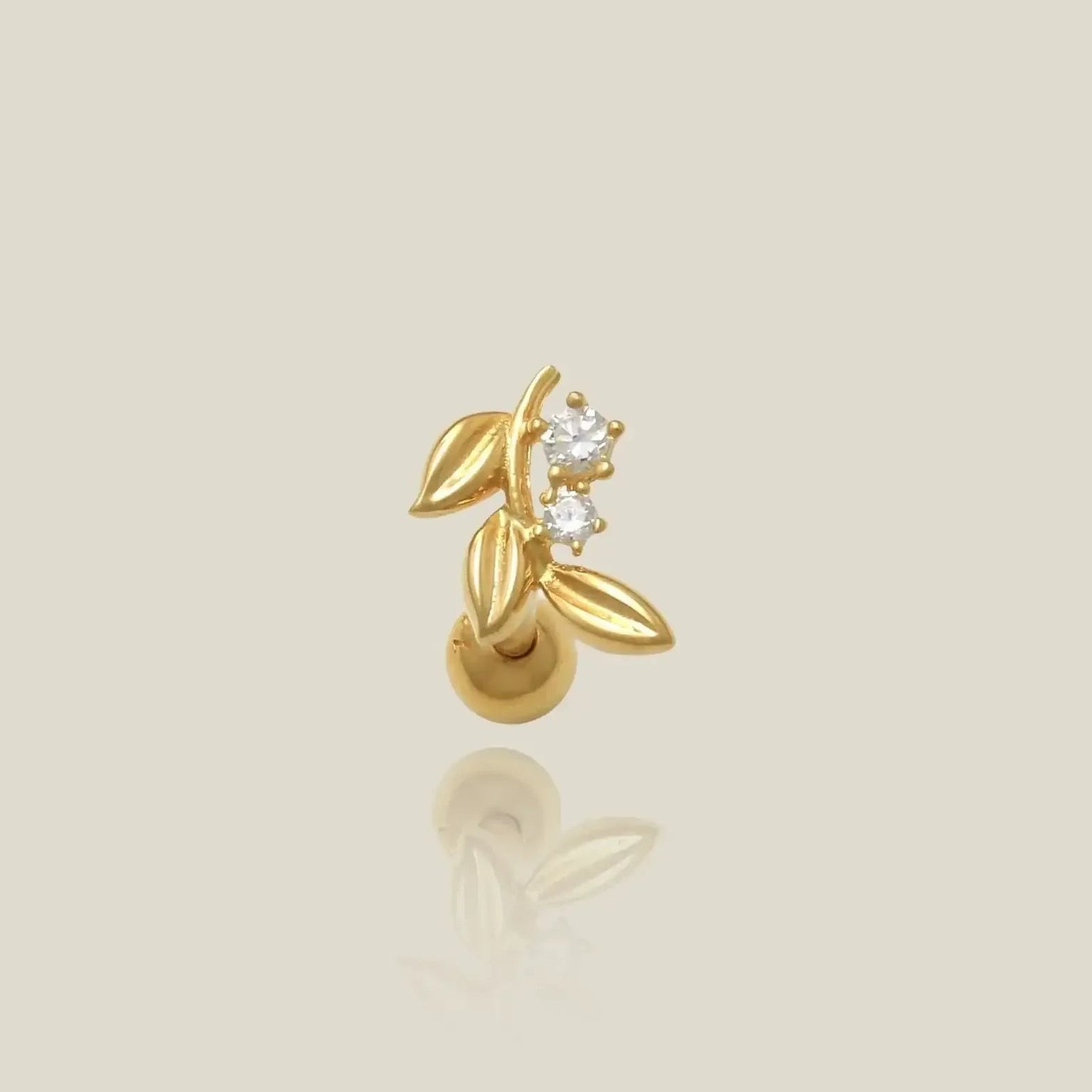 14K Solid Gold Diamond Olive Leaf Stud – Anygolds