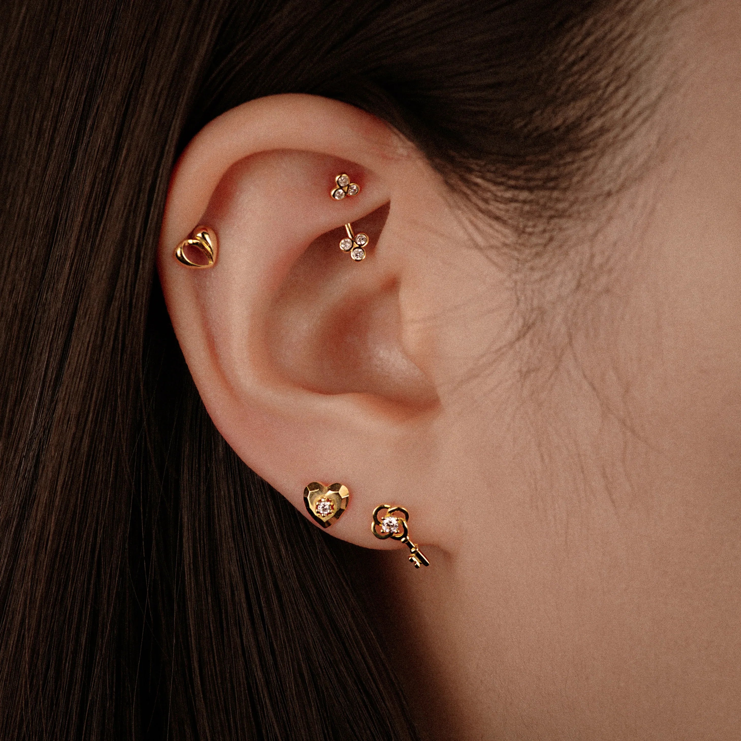 14K Solid Gold Diamond Trinity Floral Curved Barbell – Anygolds