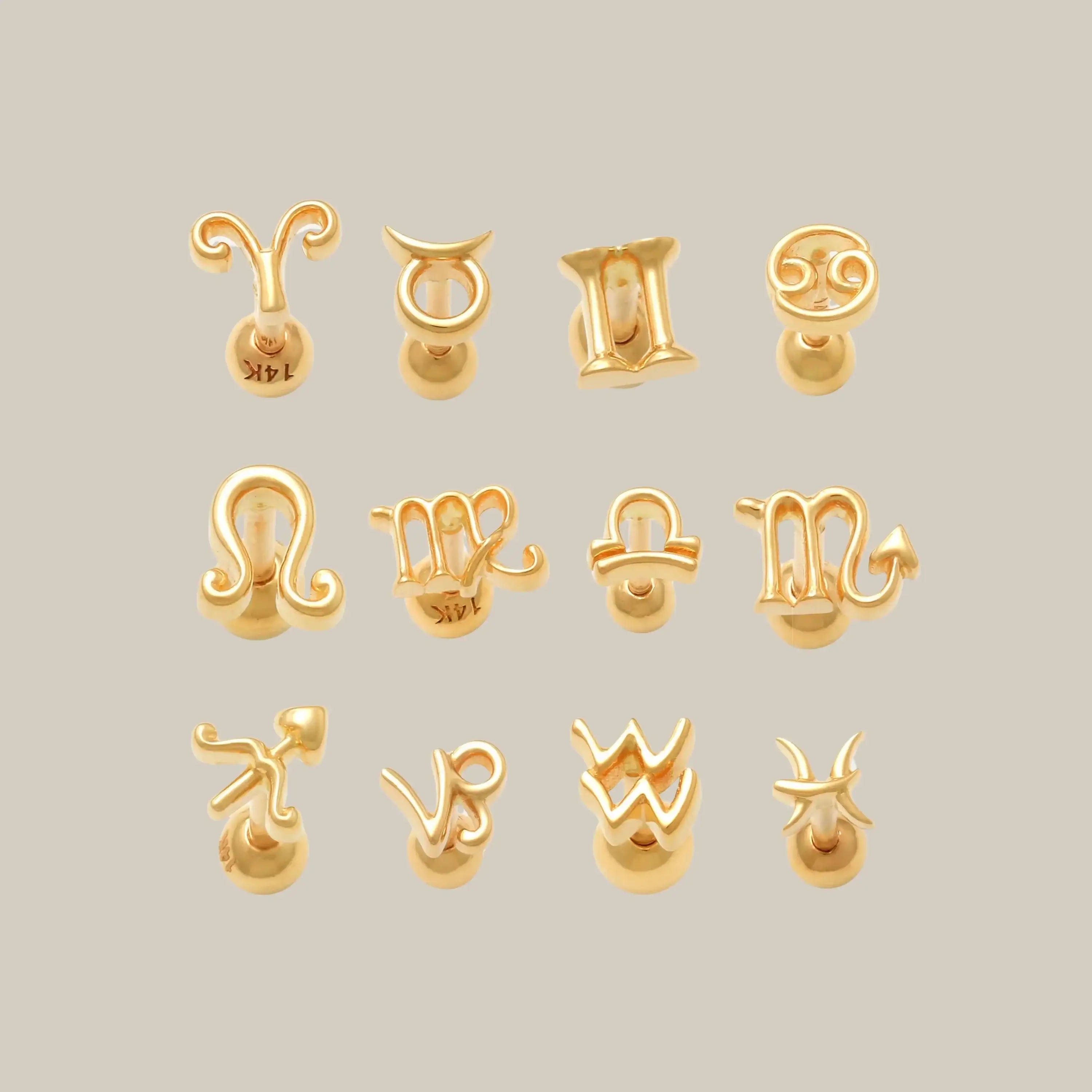 14K Solid Gold Zodiac Sign Stud – Anygolds