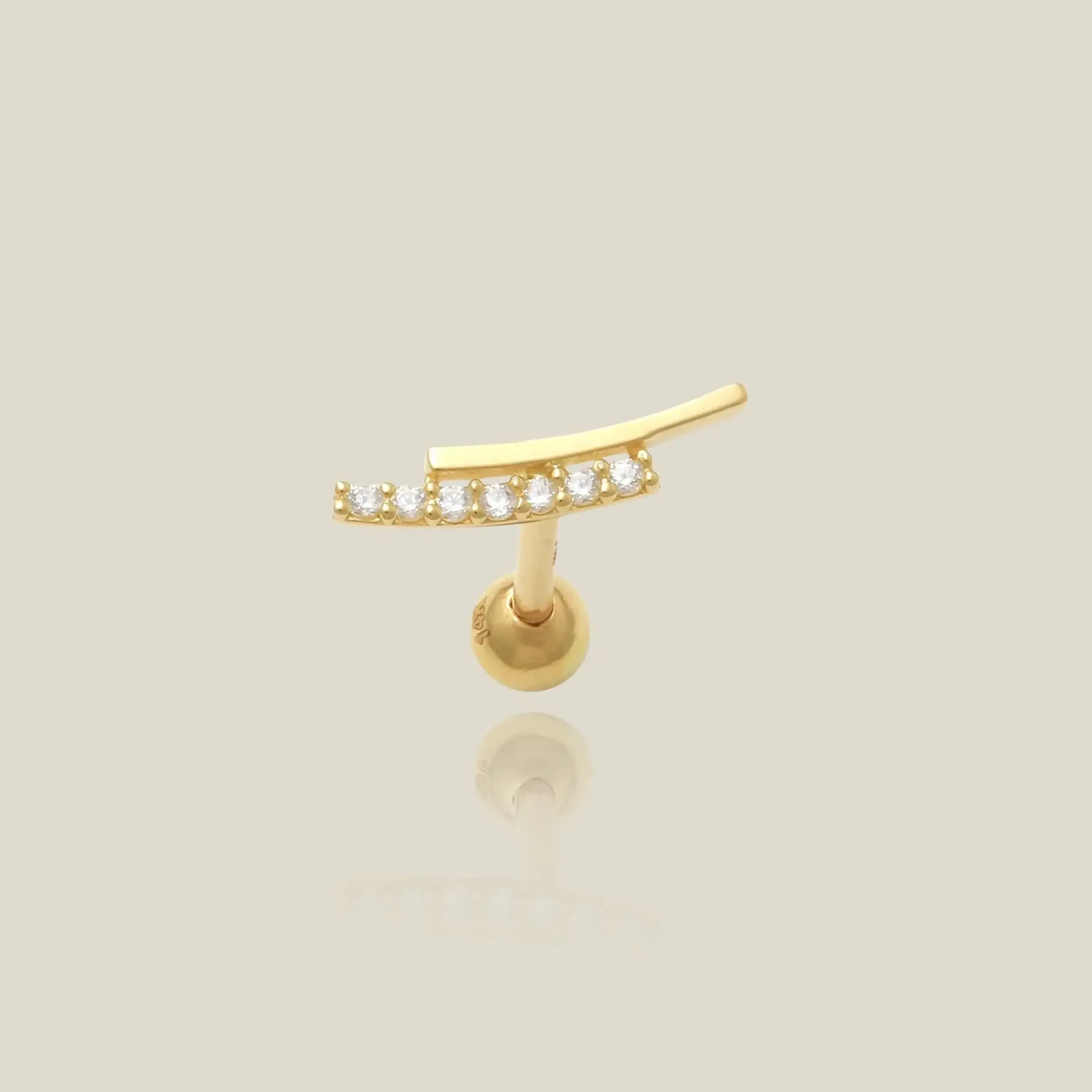 14K Solid Gold Curved CZ Bar Stud – Anygolds
