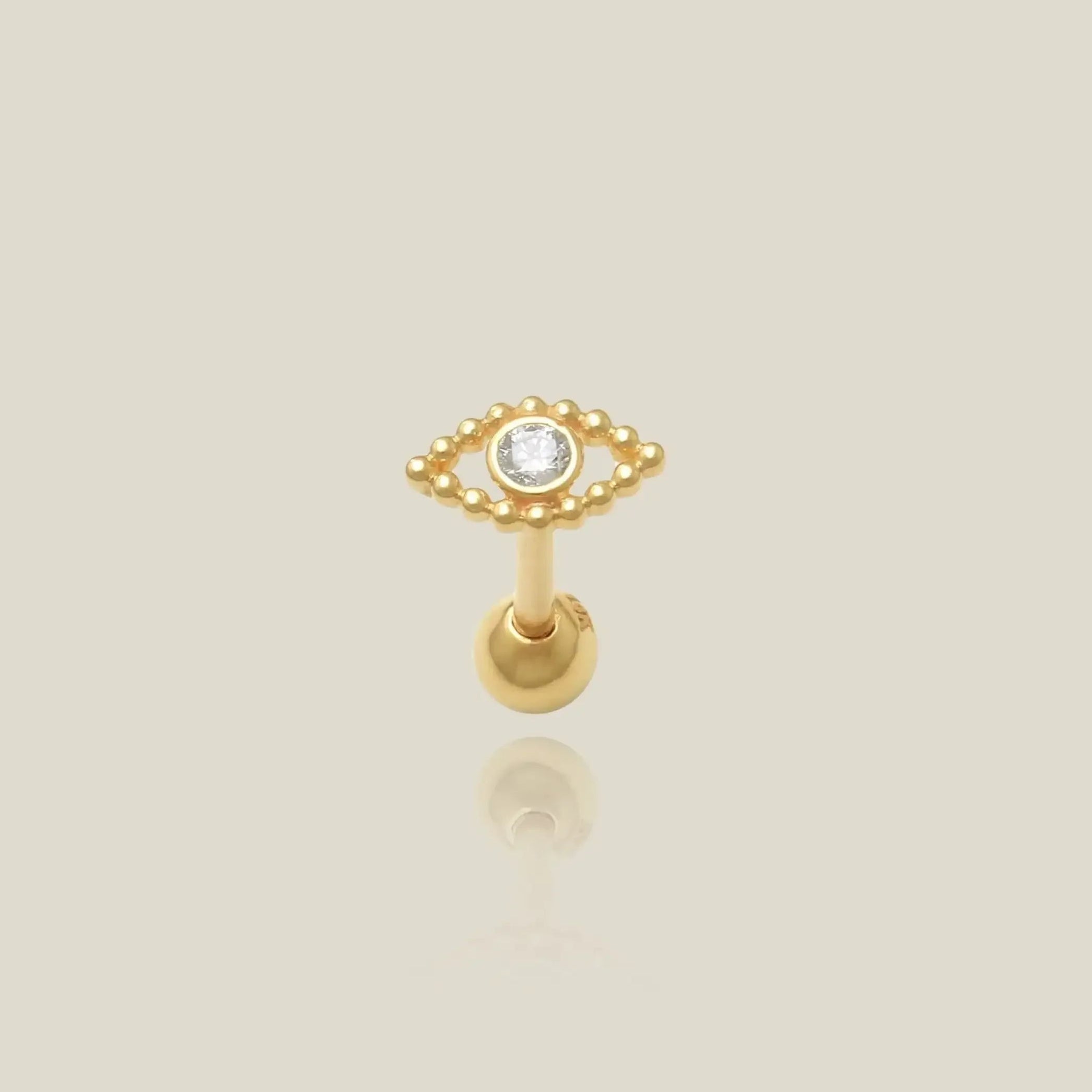 14K Solid Gold Beaded Diamond Evil Eye Stud – Anygolds
