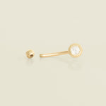 14K Solid Gold Cubic Zirconia Round Curved Barbell Rook Piercing - Anygolds 
