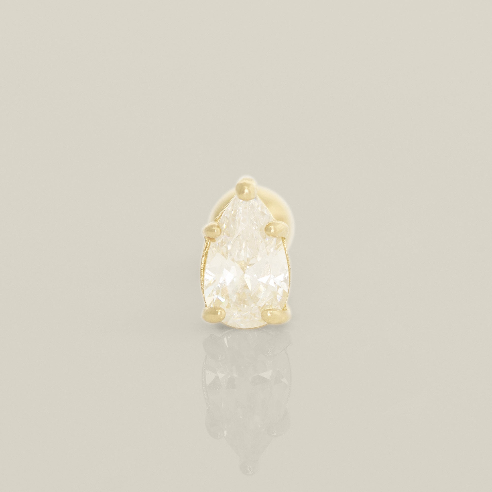 14K Solid Gold Teardrop Cubic Zirconia Stud Piercing Earring - Anygolds 