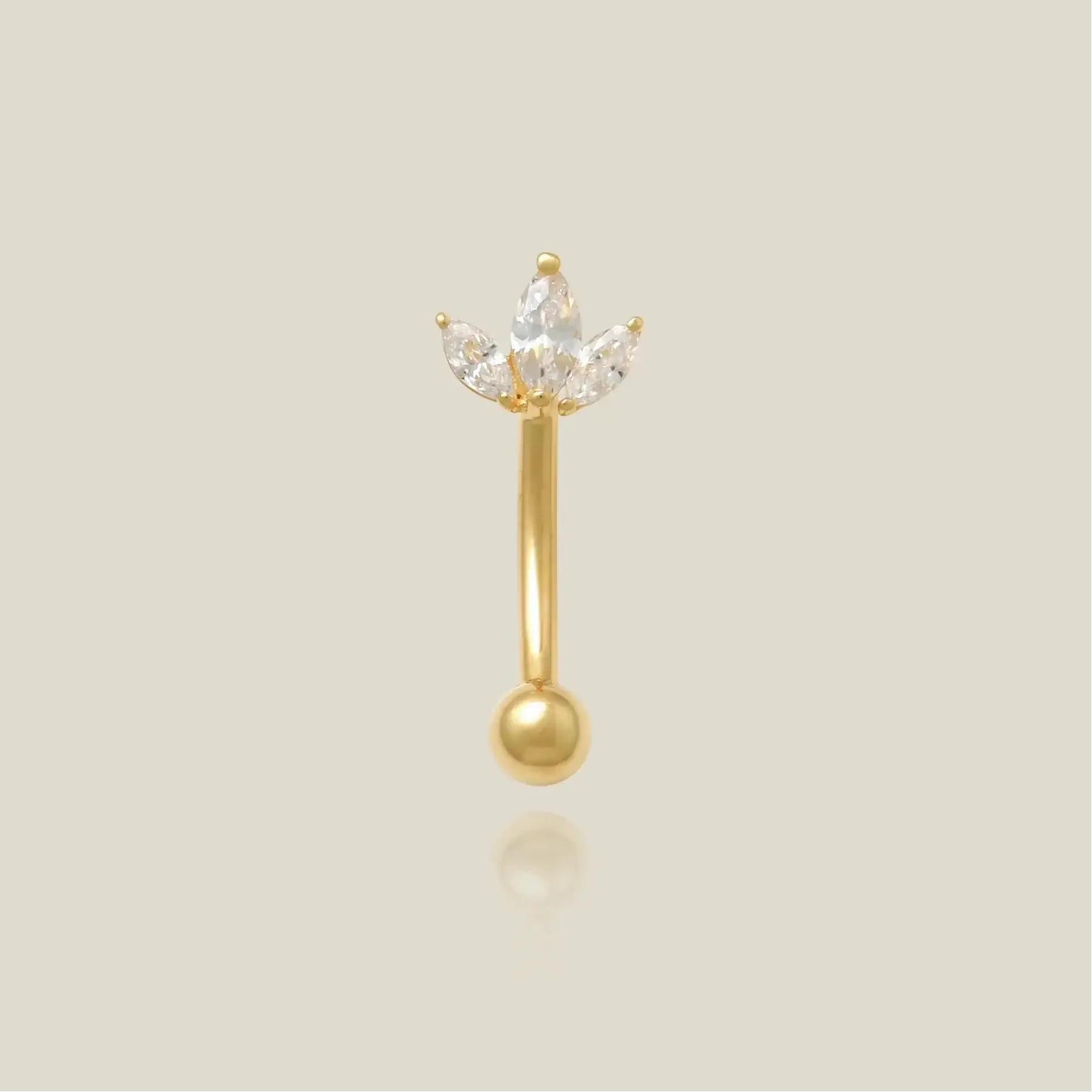 14K Solid Gold Lotus Flower Curved Barbell – Anygolds