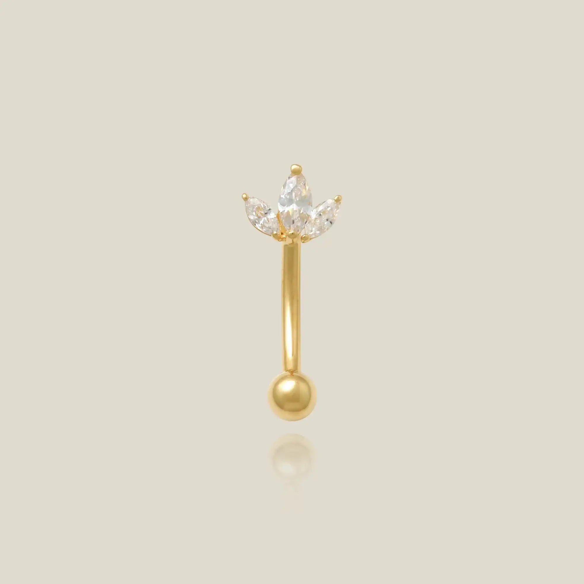 14K Solid Gold Lotus Flower Curved Barbell – Anygolds