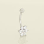 14K Solid Gold Cubic Zirconia Flower Curved Barbell Rook Piercing - Anygolds 