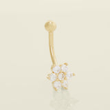 14K Solid Gold Cubic Zirconia Flower Curved Barbell Rook Piercing - Anygolds 