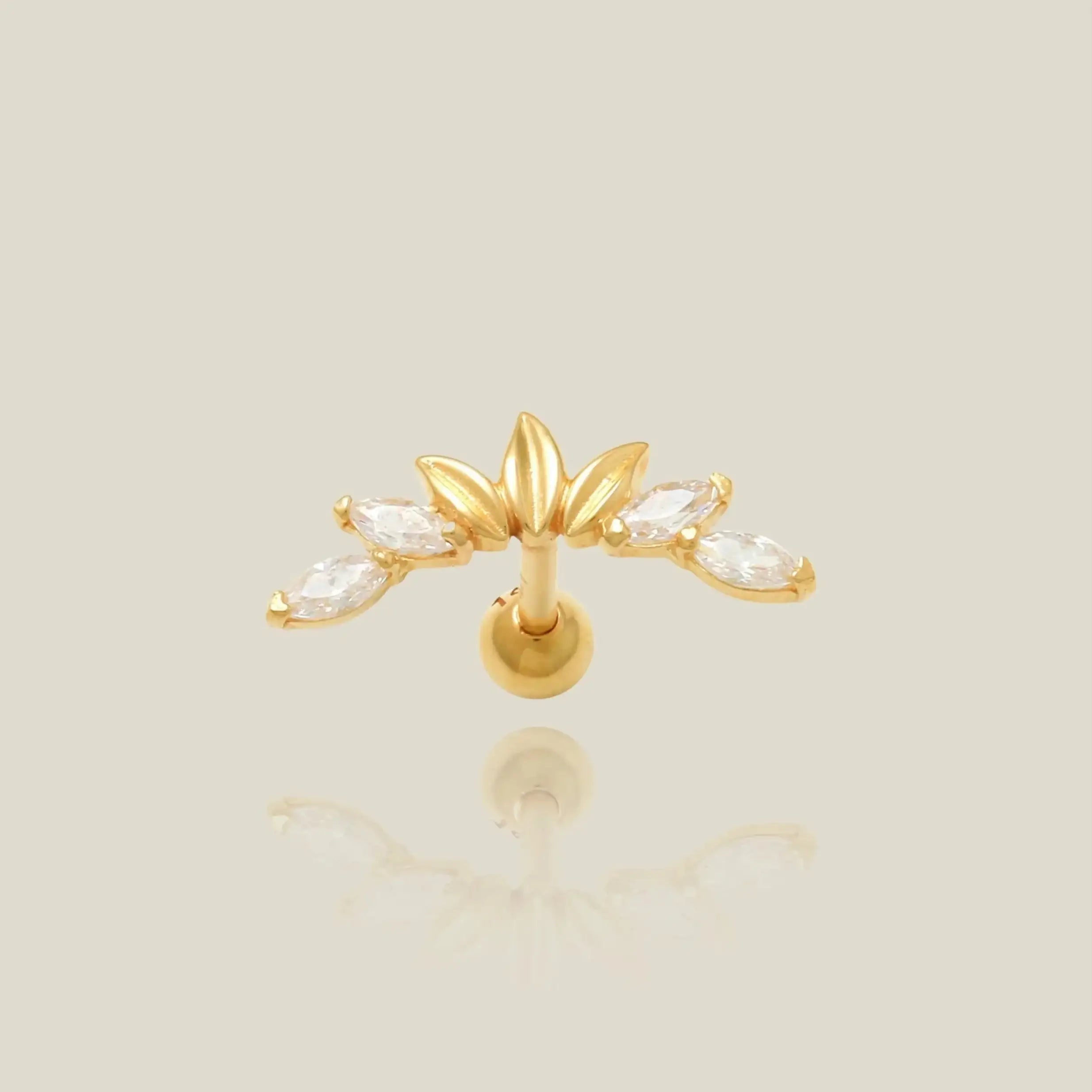 14K Solid Gold Marquise Curved Leaf Stud – Anygolds