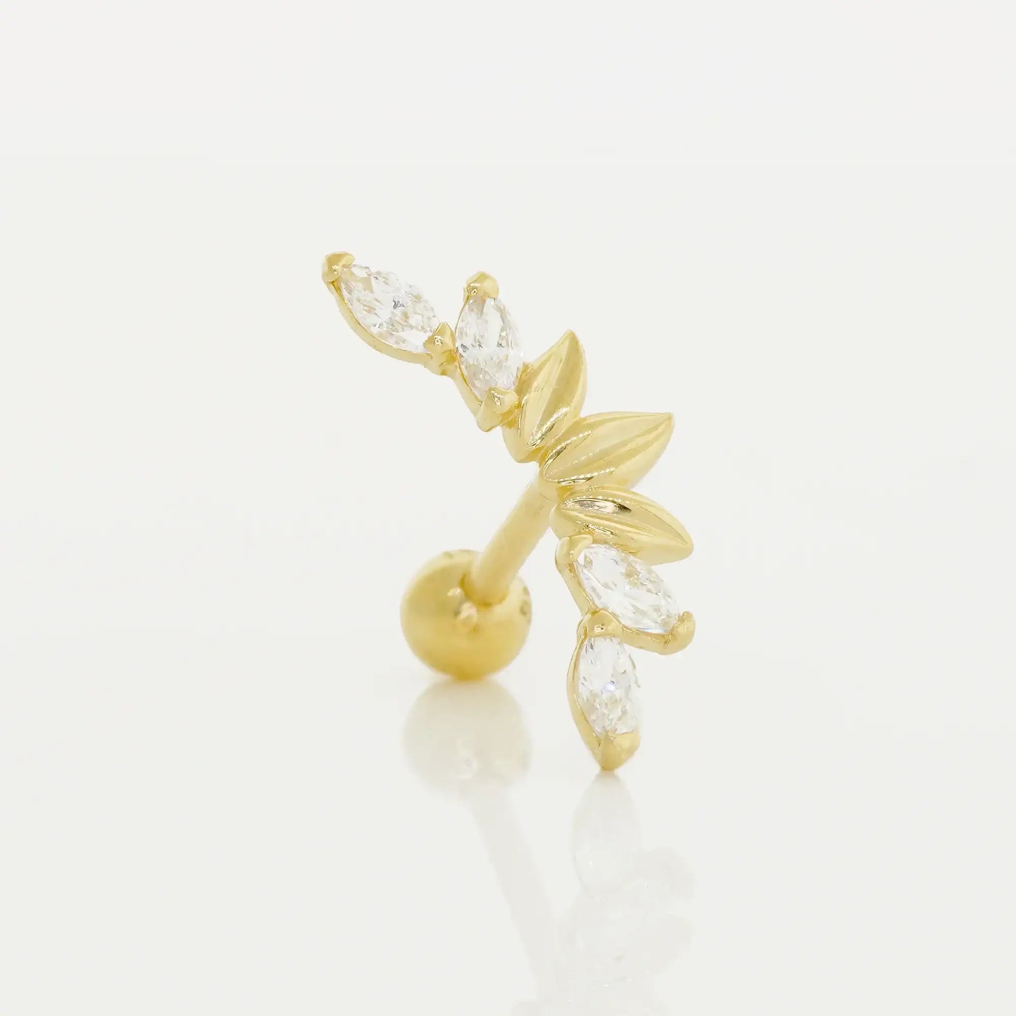 14K Solid Gold Marquise Curved Leaf Stud – Anygolds