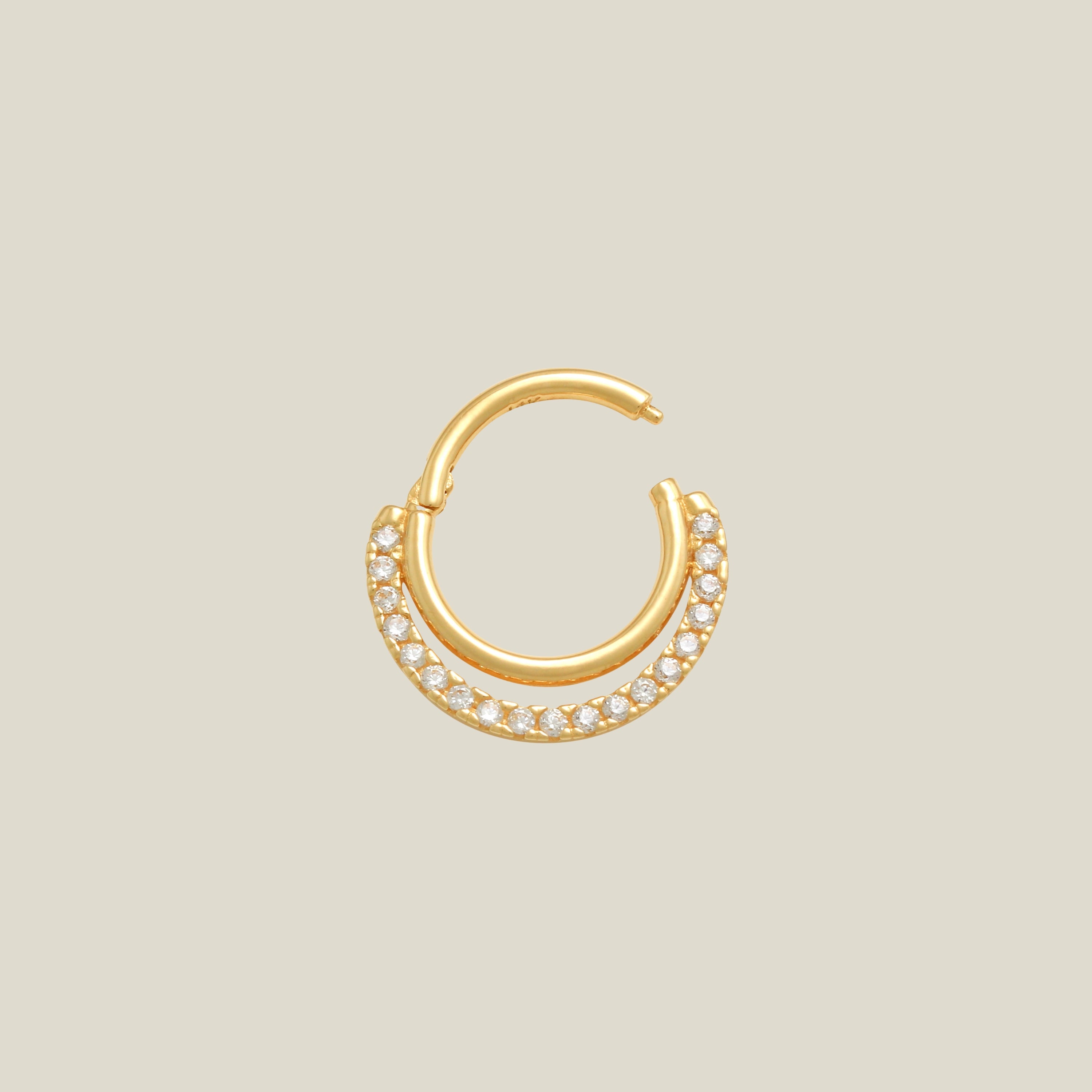 14k Solid Gold Double CZ Row Hoop - Anygolds 