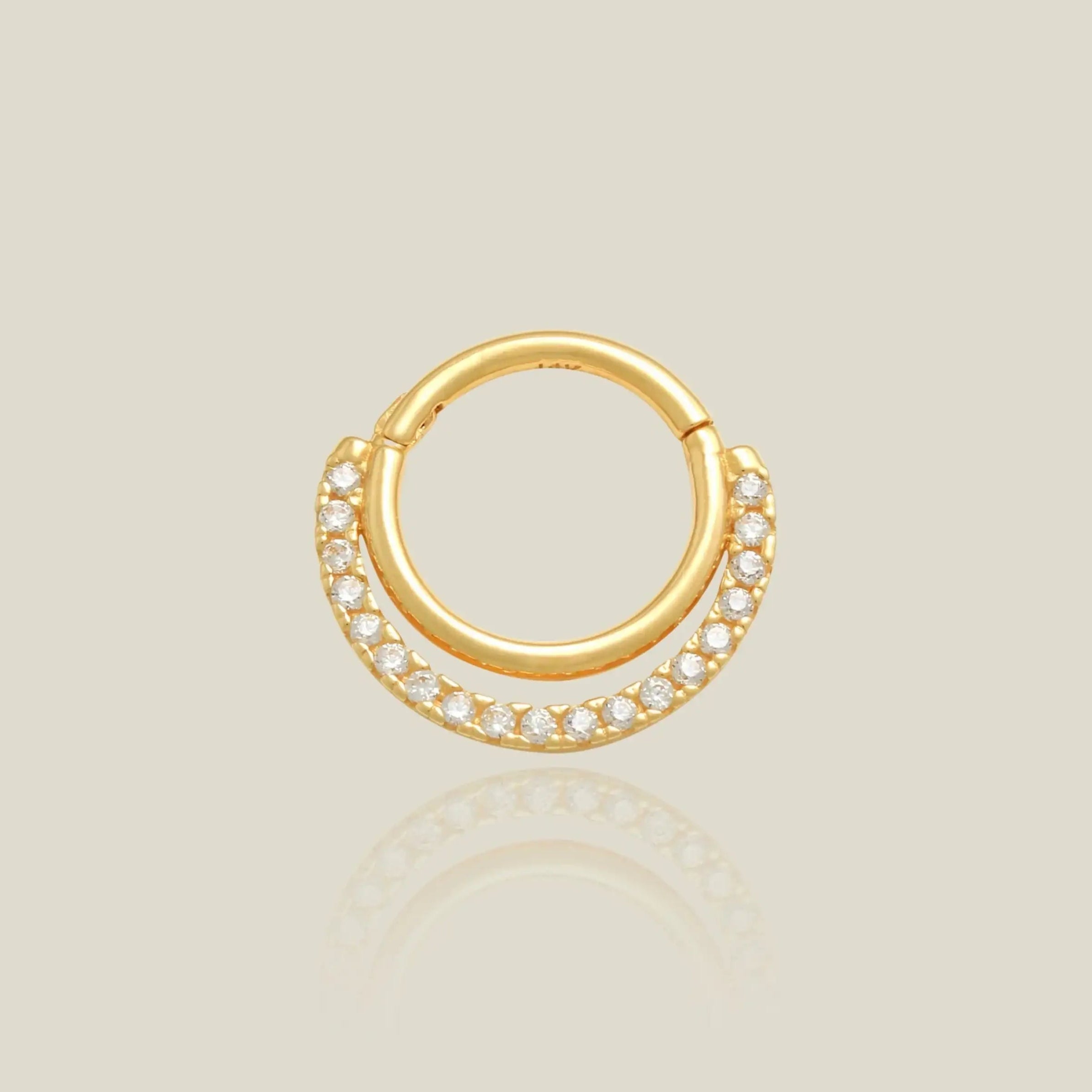 14K Solid Gold Double CZ Row Hoop – Anygolds