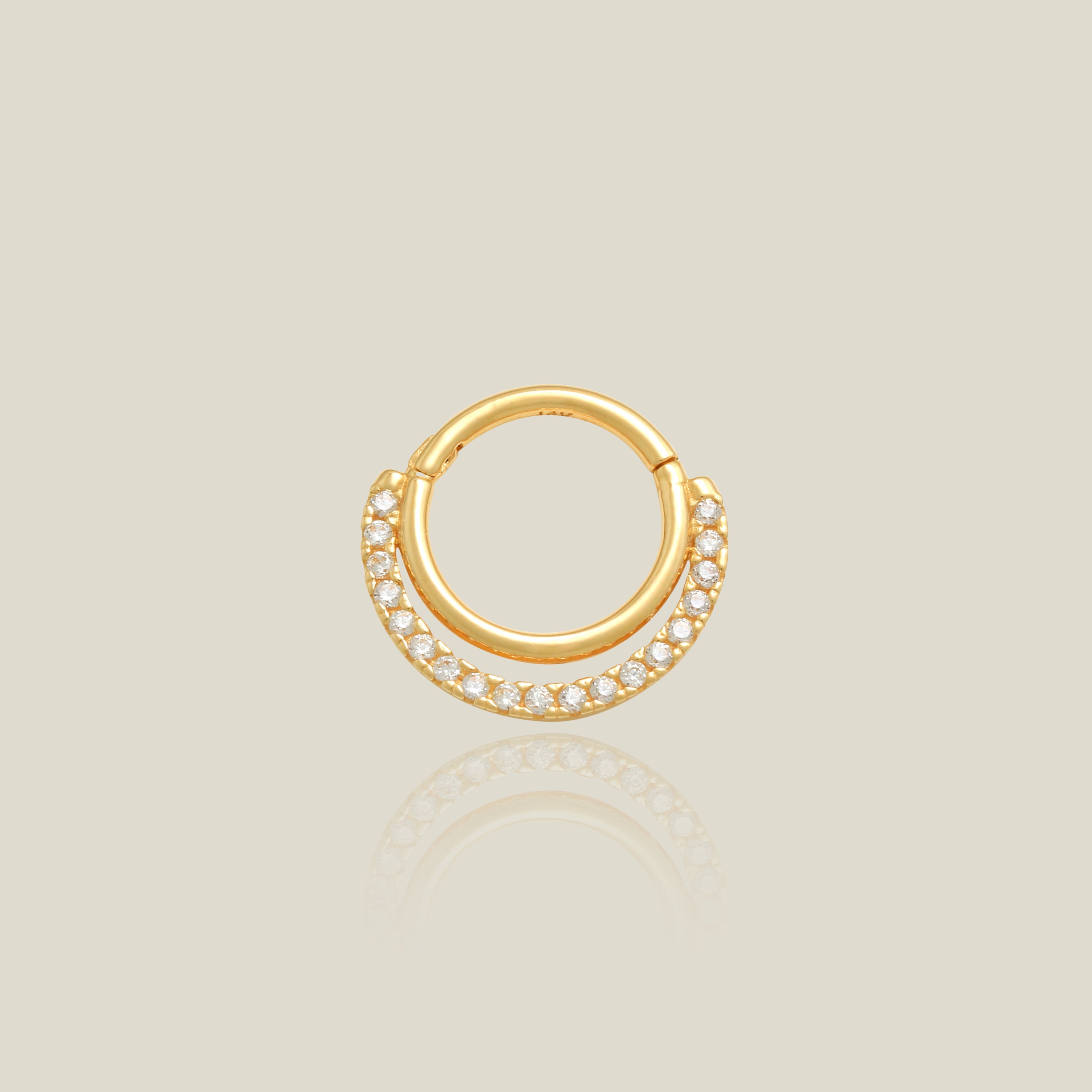 14k Solid Gold Double CZ Row Hoop - Anygolds 