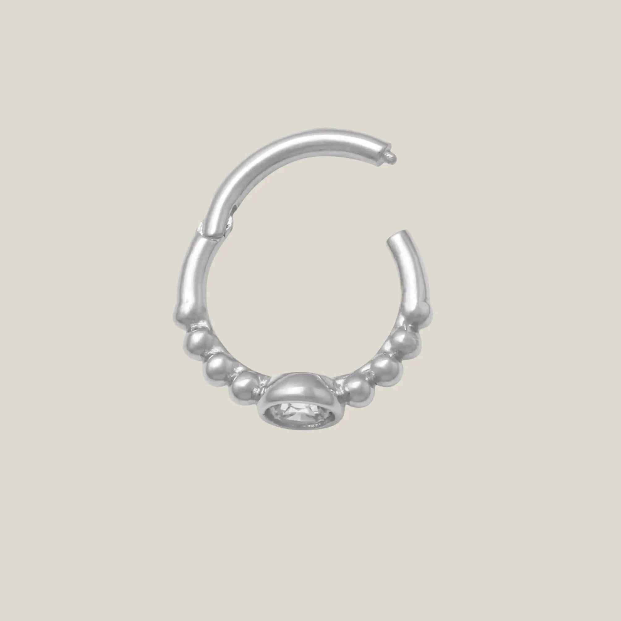 14k Solid Gold Beaded Cubic Zirconia Stone Hoop Earring - Anygolds