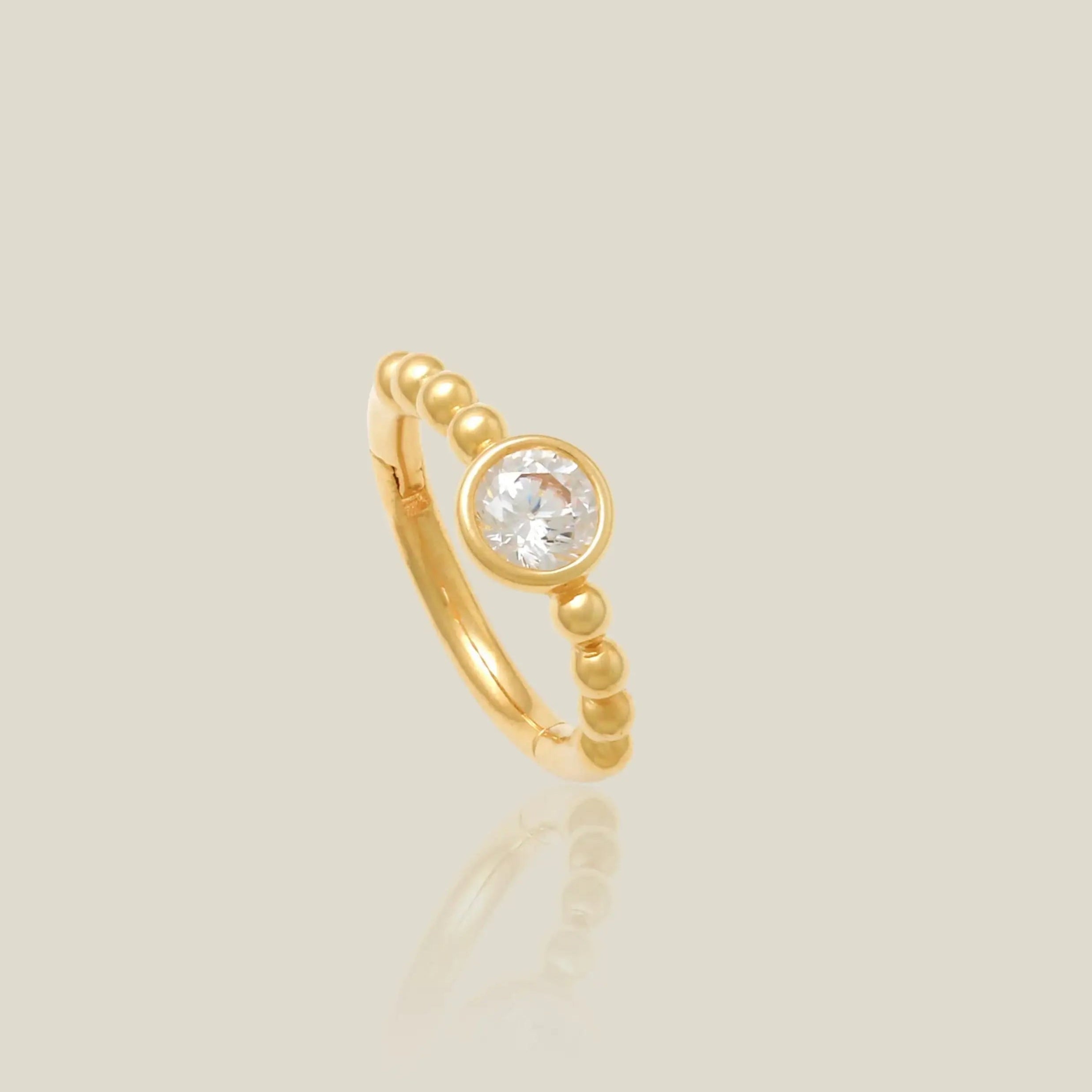 14k Solid Gold Beaded Cubic Zirconia Stone Hoop Earring - Anygolds