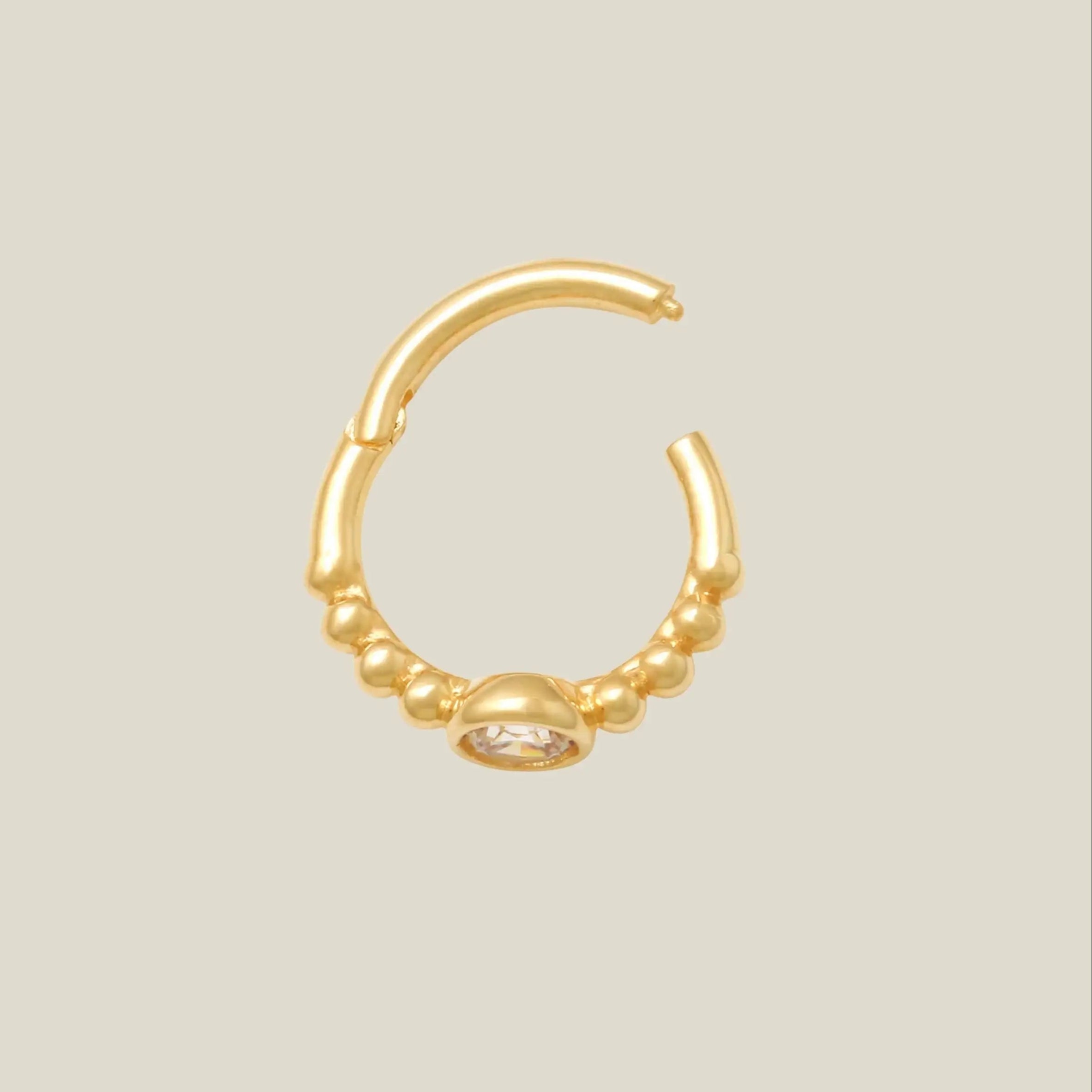 14k Solid Gold Beaded Cubic Zirconia Stone Hoop Earring - Anygolds