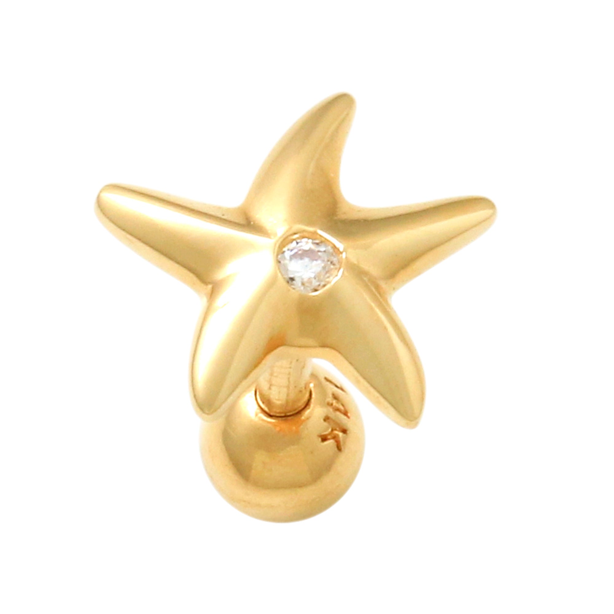 14K Solid Gold CZ Point Star Fish Stud Piercing Earring - Anygolds 