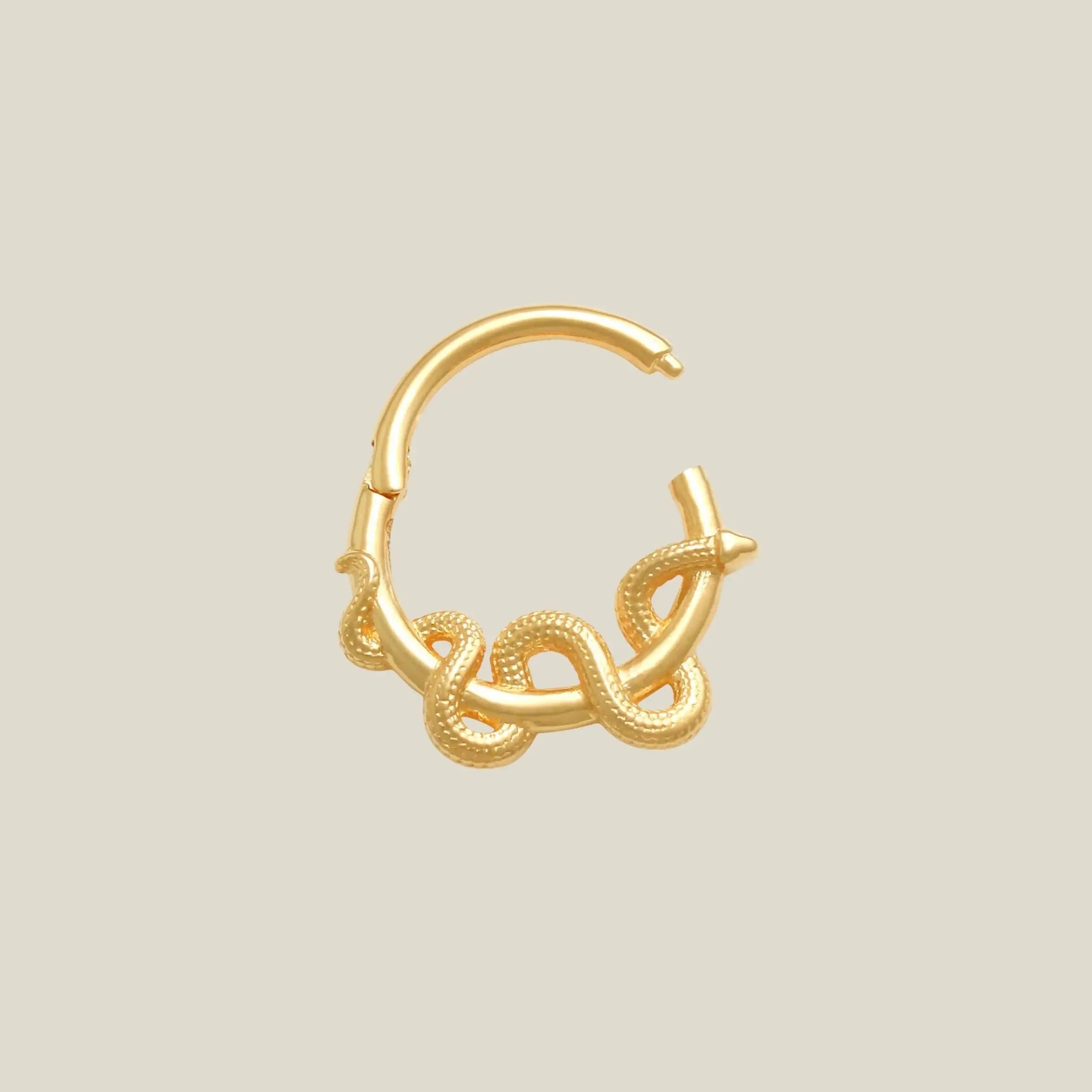 14k Solid Gold Snake Wave Hoop Piercing Earring - Anygolds 