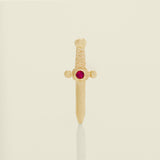 14K Solid Gold Ruby Dagger Sword Stud Piercing Earring - Anygolds 