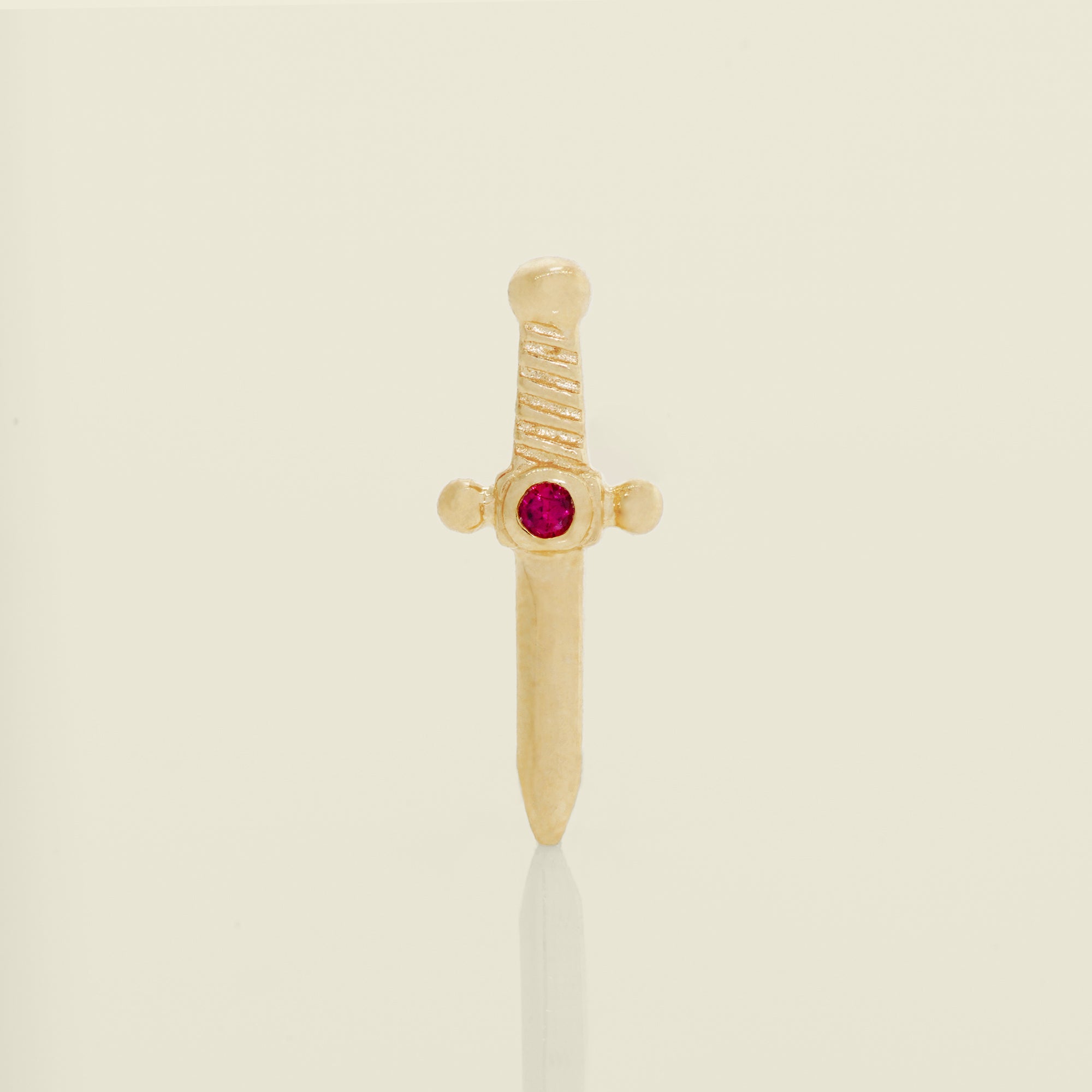 14K Solid Gold Ruby Dagger Sword Stud Piercing Earring - Anygolds 