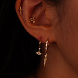 CZ Spike Round Drop Huggie Earring (Pair, Single)