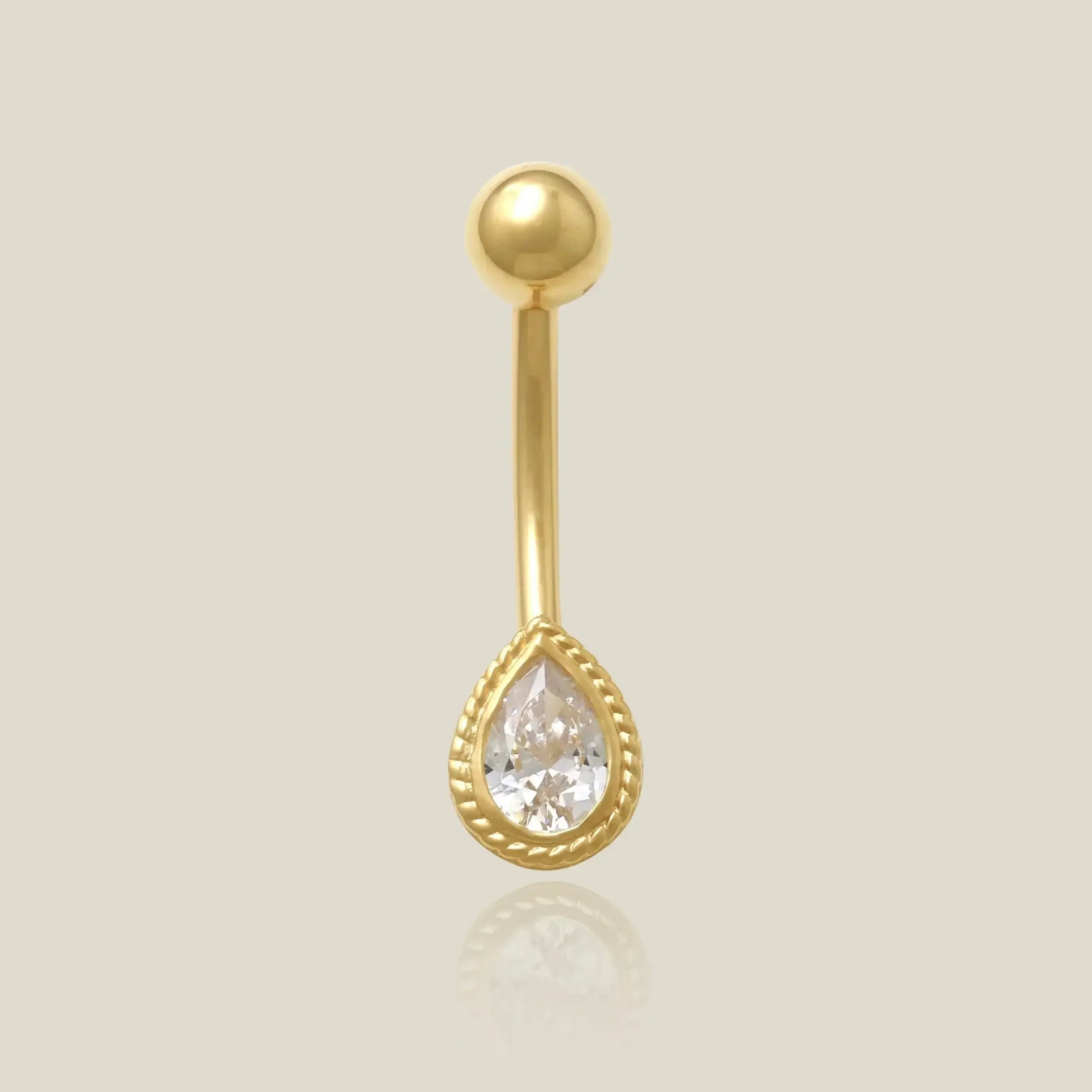 14K Solid Gold Teardrop Stone Curved Barbell - 14G – Anygolds