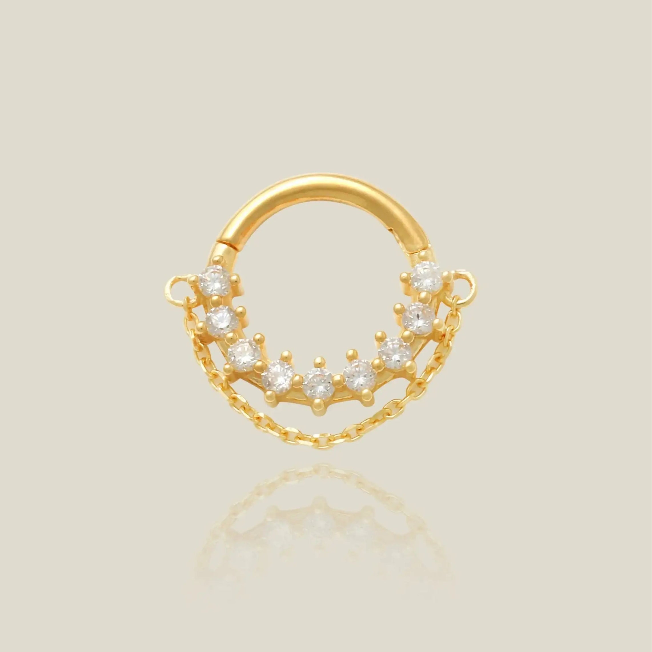 14k Solid Gold CZ Chain Hoop - Anygolds 